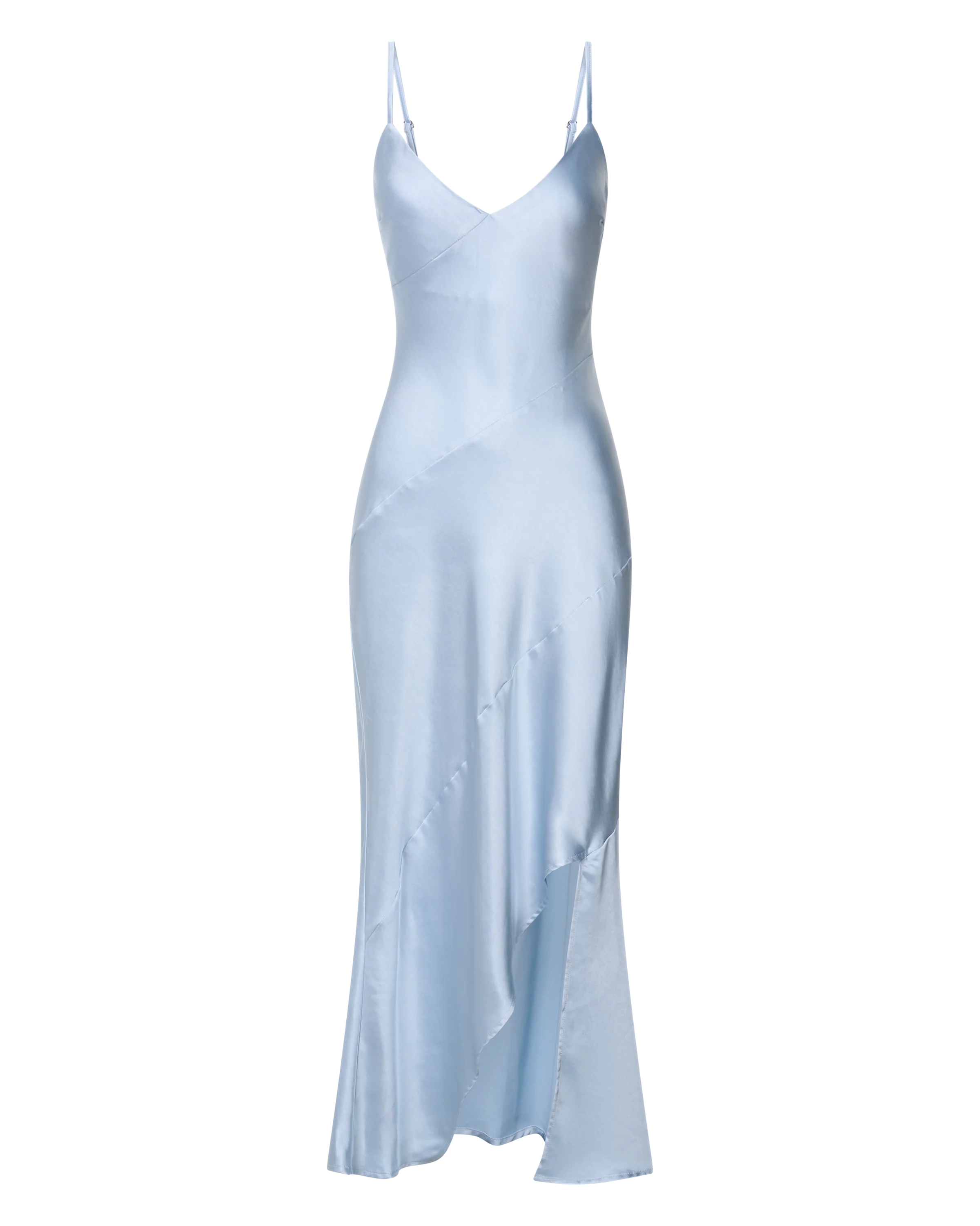 Ylona Maxi Dress - Asymmetric Draped Bias Cut Satin Slip Dress in Ice Blue