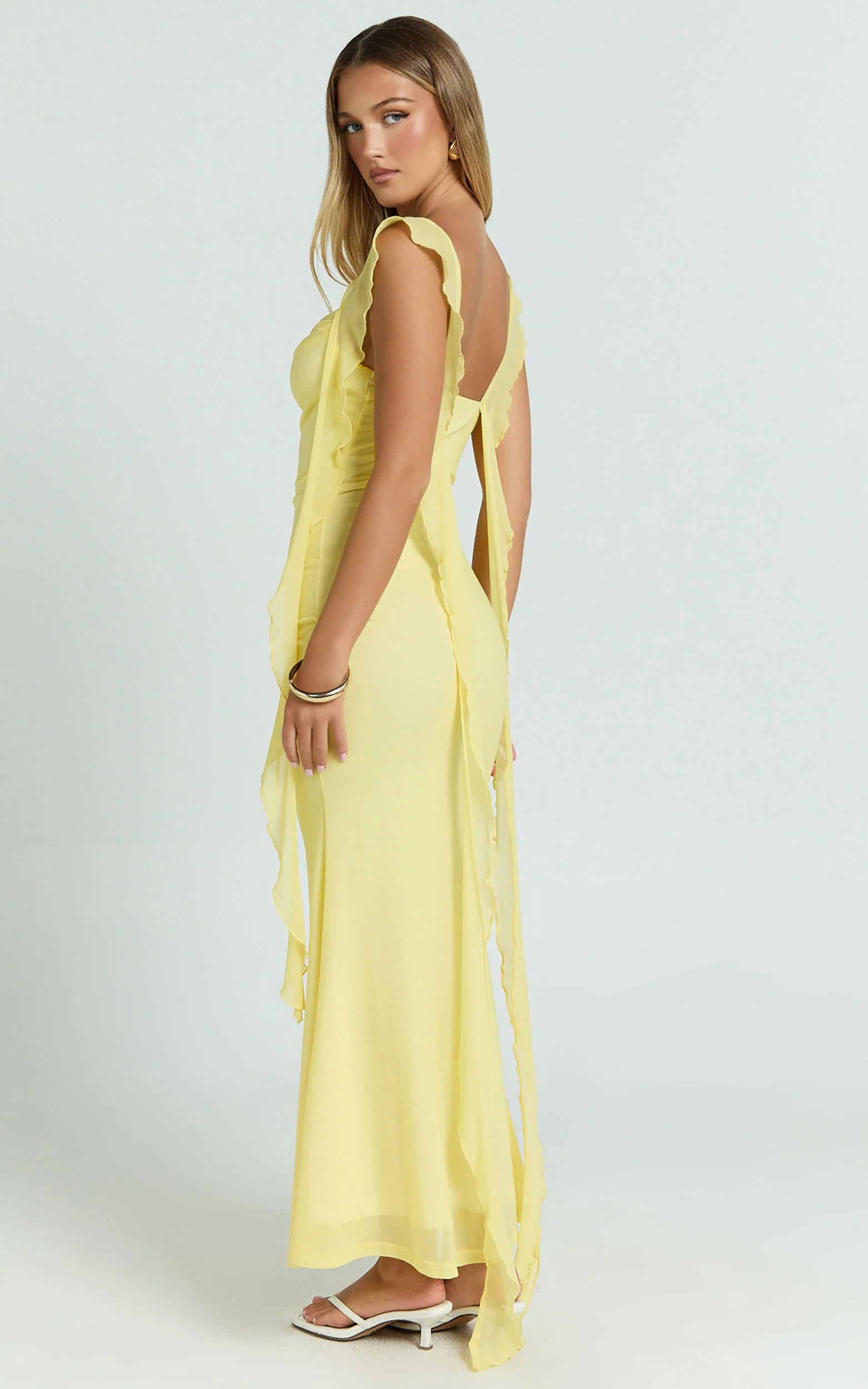 Rosha Maxi Dress - Ruffle Strap Dress in Butter