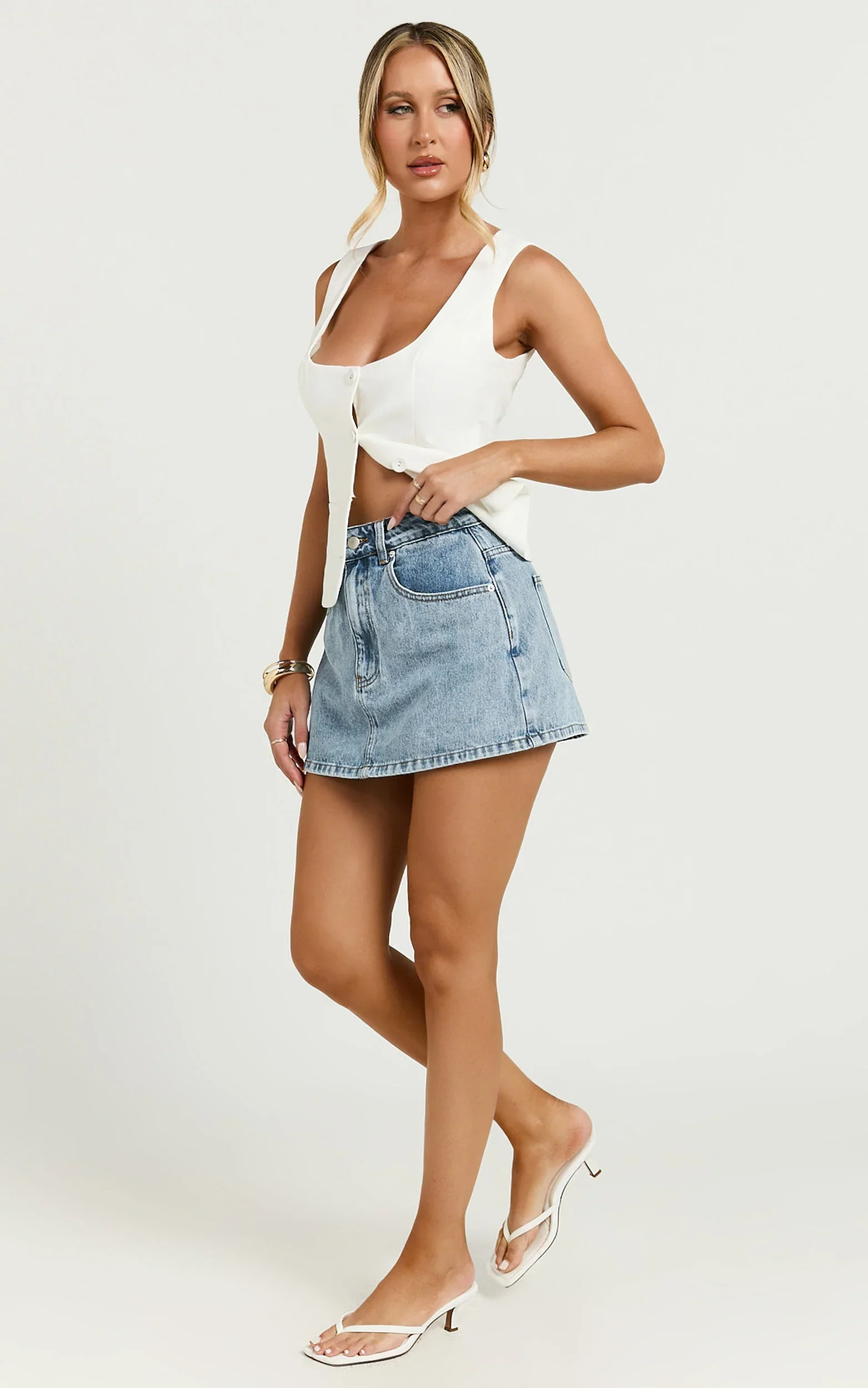 Nalfie Top - Linen Wide Scoop Neck Fitted Vest Top in White