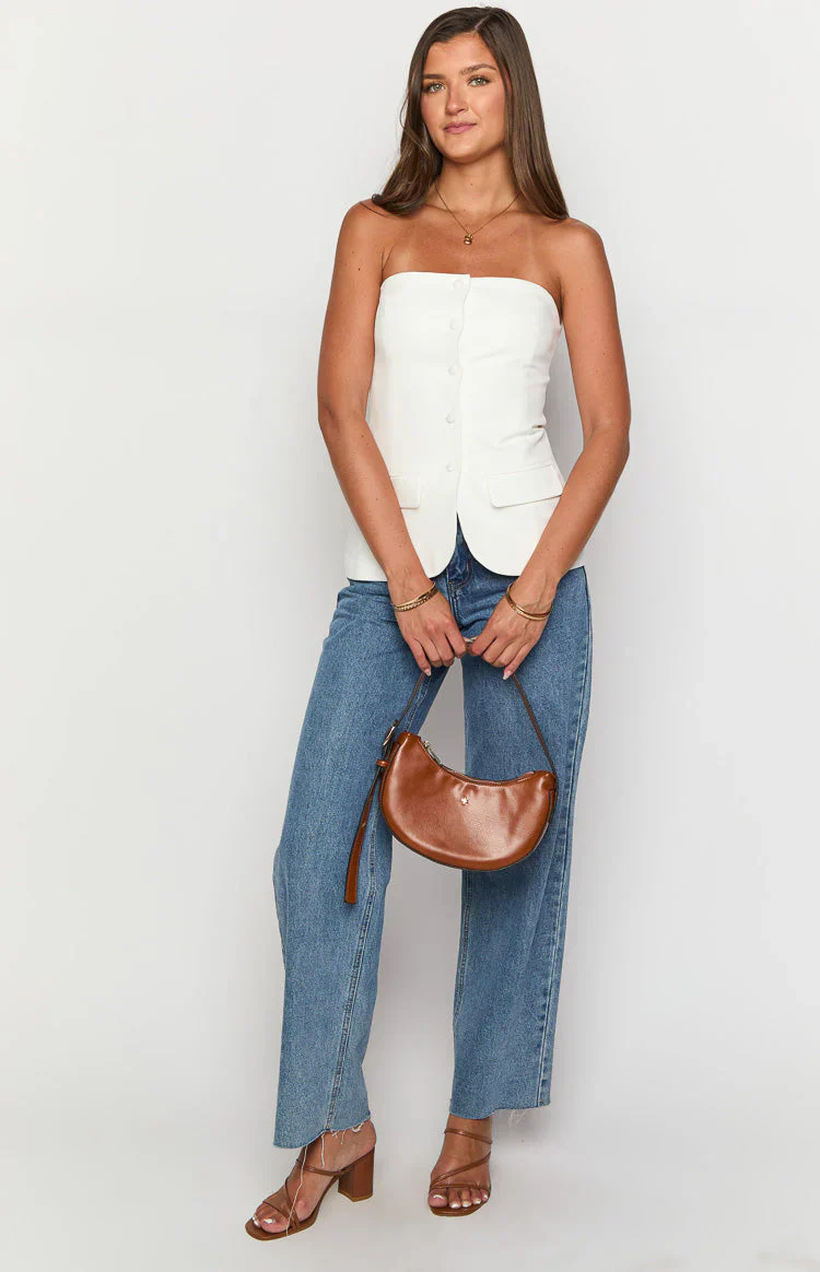 Dien White Strapless Button Up Top