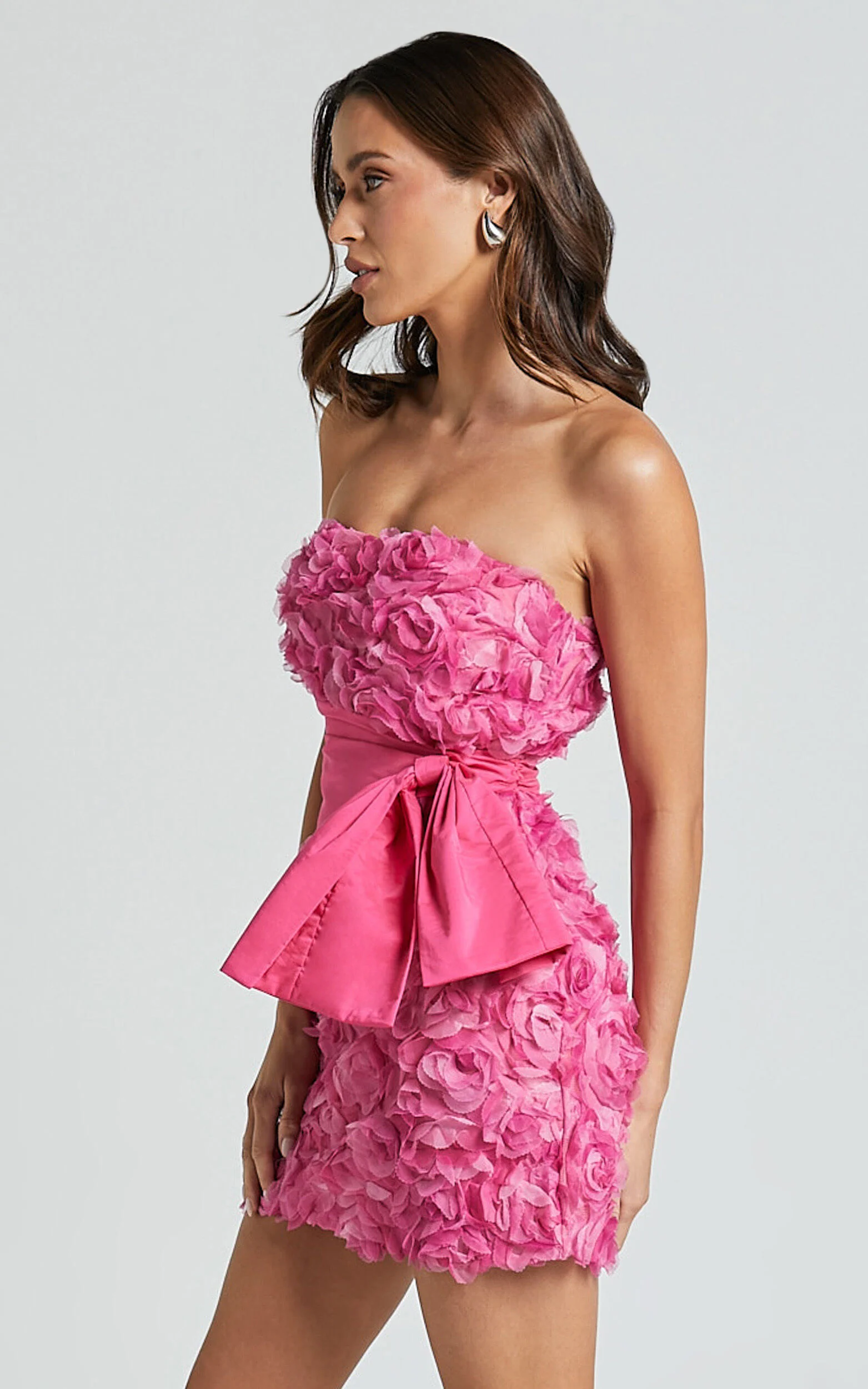 Ayesha Mini Dress - Strapless with Ribbon Detail Dress in Pink