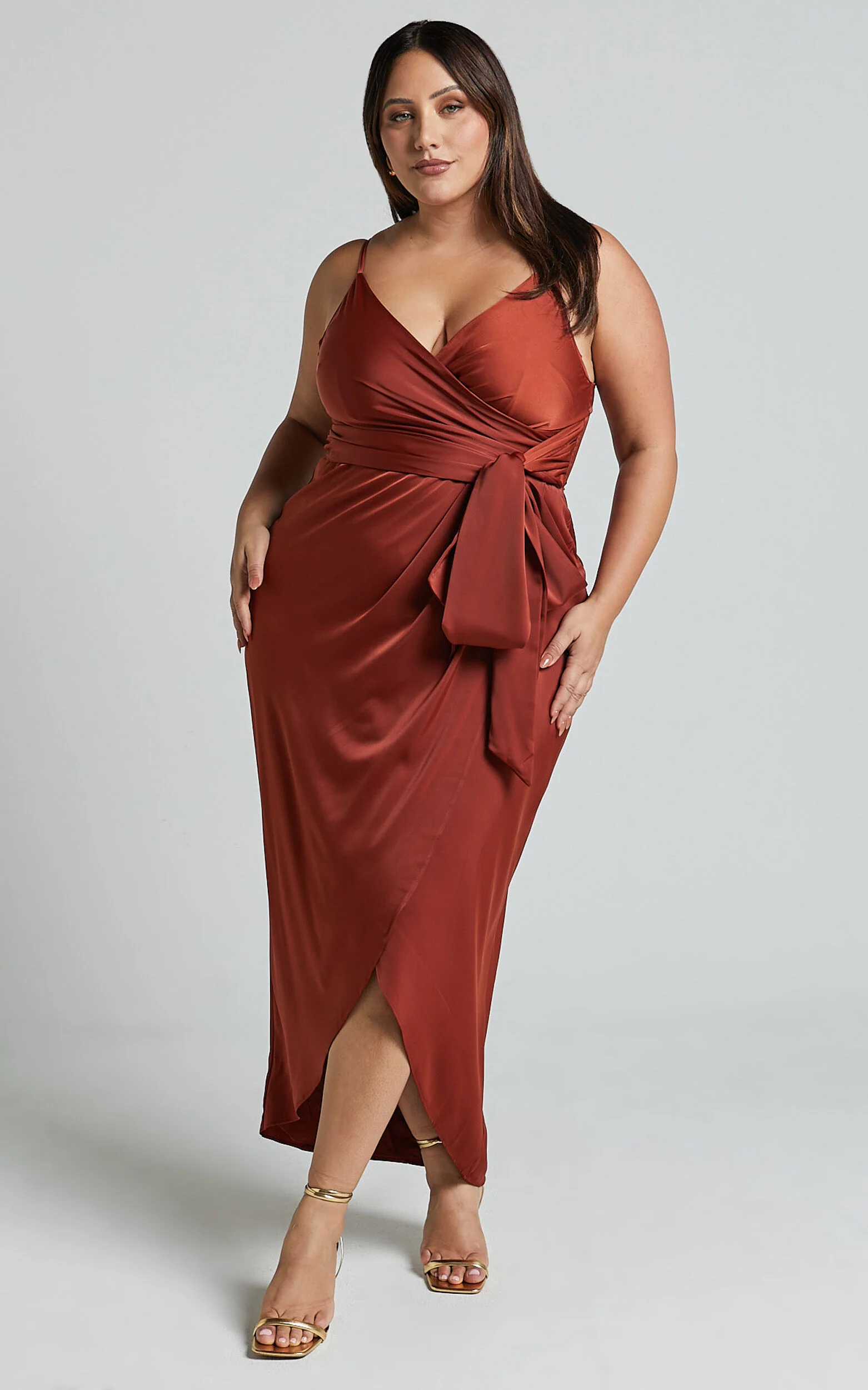 How Will I Know Midi Dress - Wrap Waist Tie Tulip Hem Dress in Copper