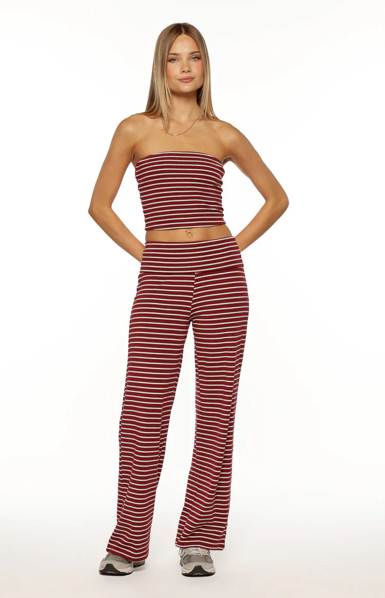 Pippen Burgundy Stripe Foldover Wide Leg Pants
