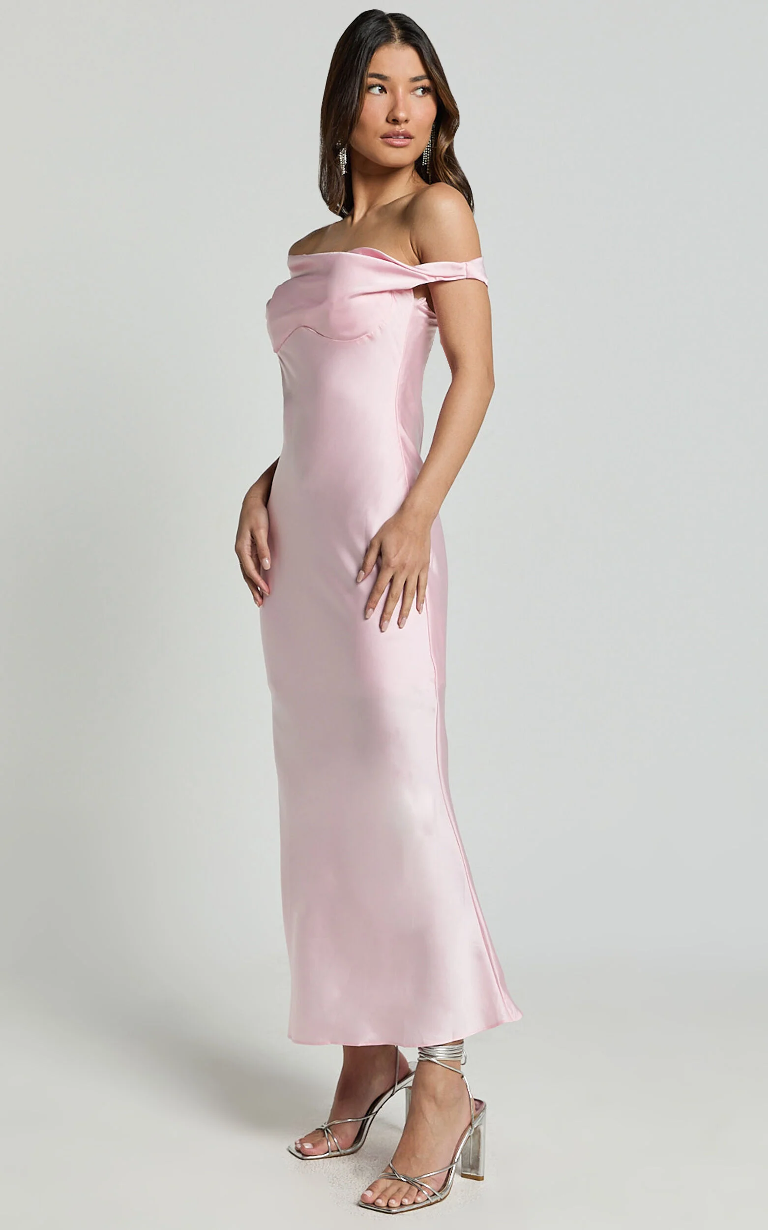 Alexia Midi Dress - One Shoulder Bust Slip Dress in Soft Pink