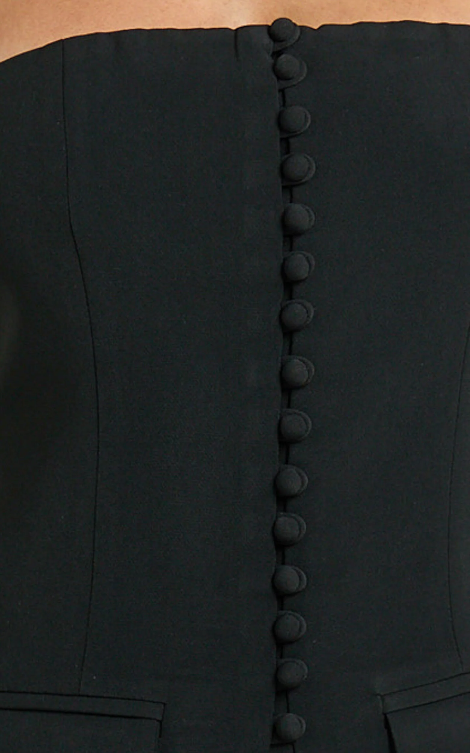 Monroe Two Piece Set - Strapless Button Down Longline Vest Top and High Waisted Mini Skirt in Black