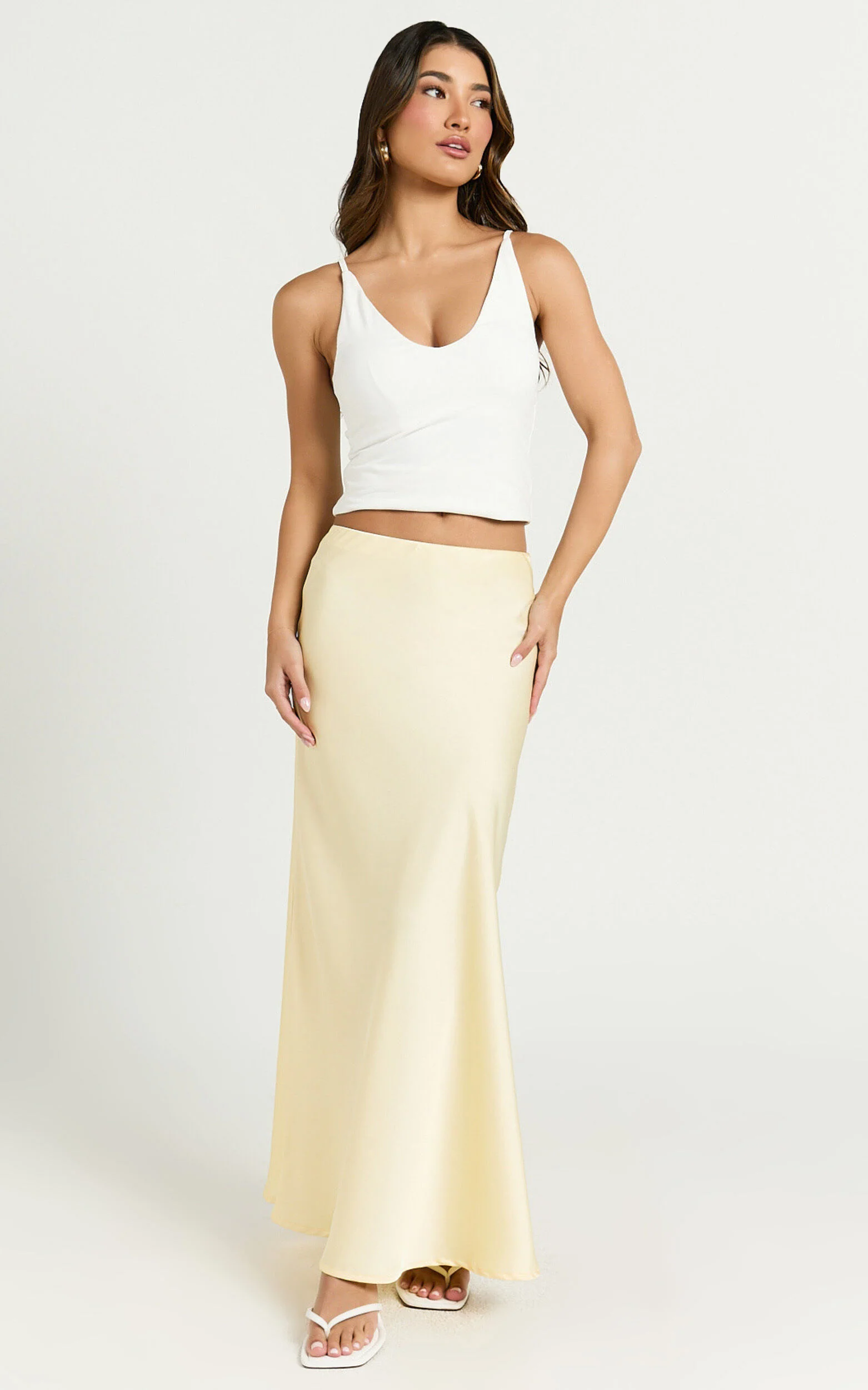 Amari Maxi Skirt - High Waisted Bias Cut Skirt in Lemon