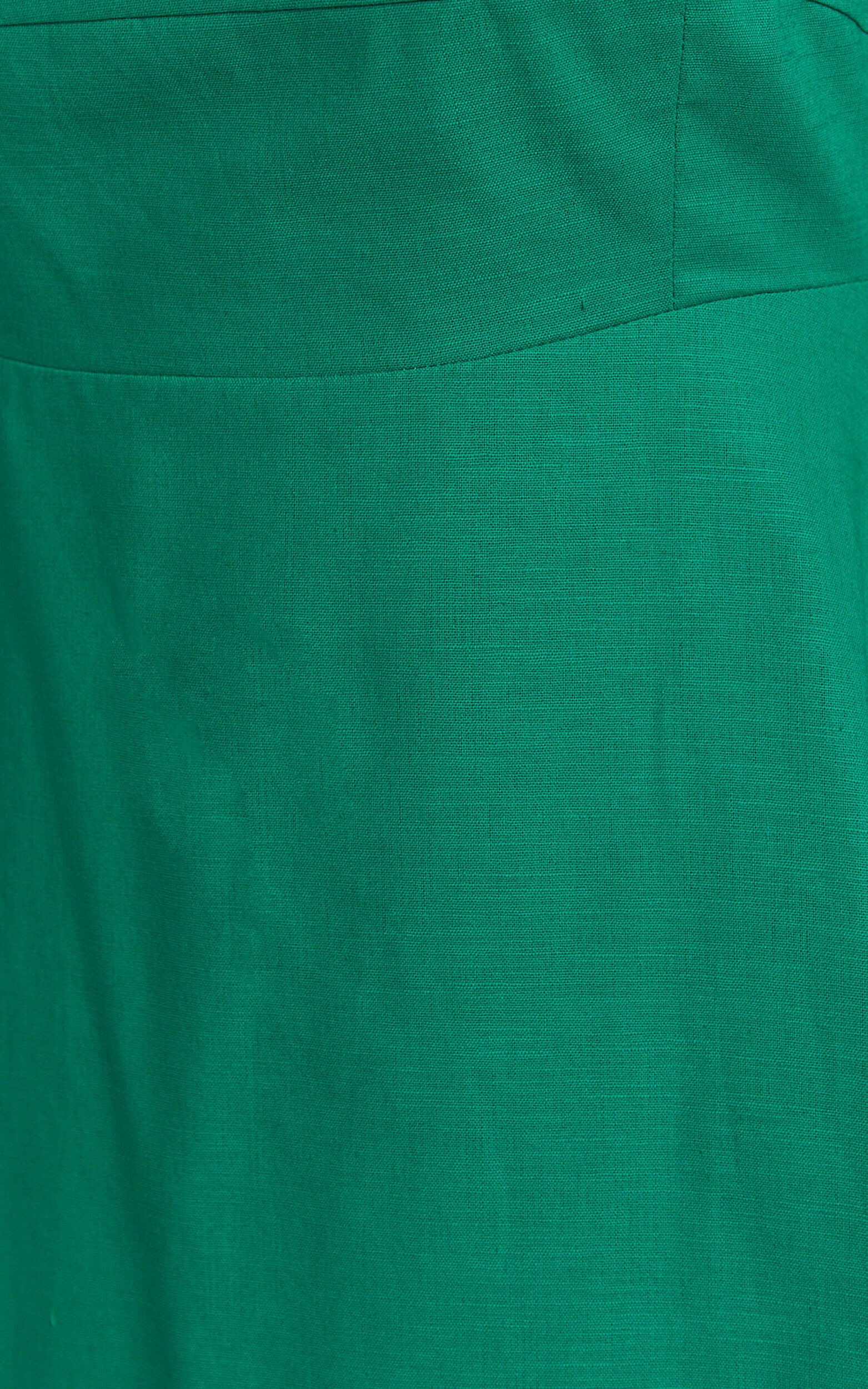 Brette Midi Dress - Linen Straight Neck Strappy Fit And Flare Dress in Green