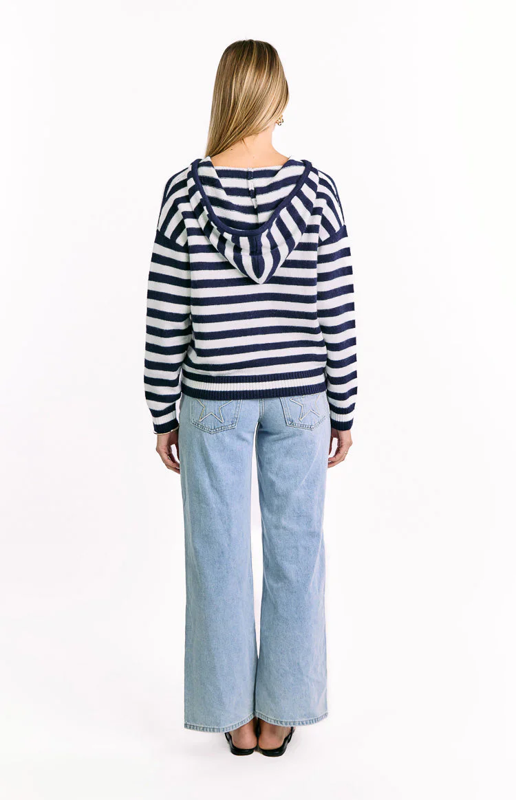 Mollie Navy Stripe Knit Zip Sweater
