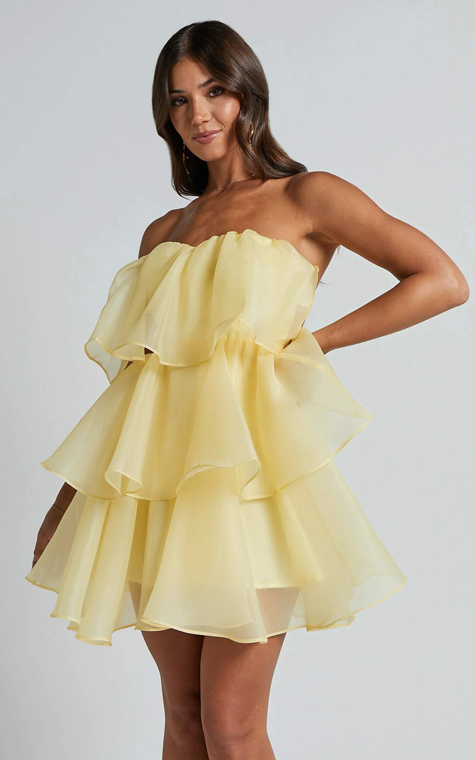 Ritta Mini Dress - Strapless Layered Dress in Yellow