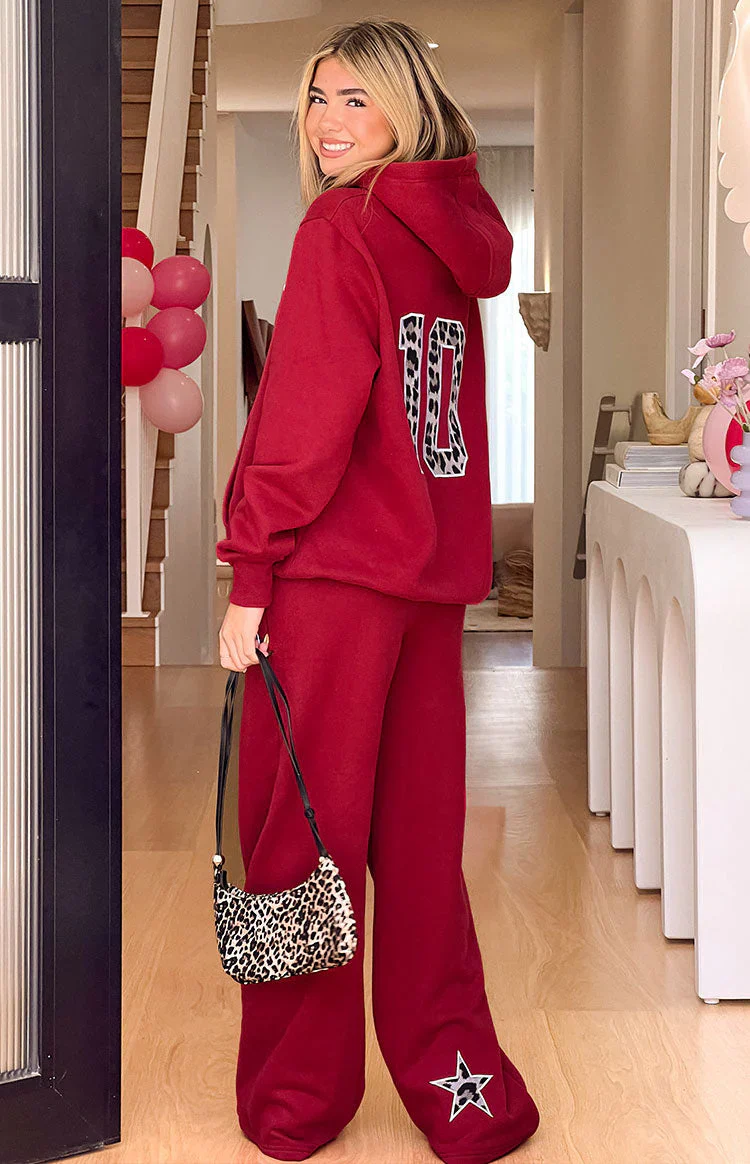 Dania Burgundy Leopard Star Track Pants