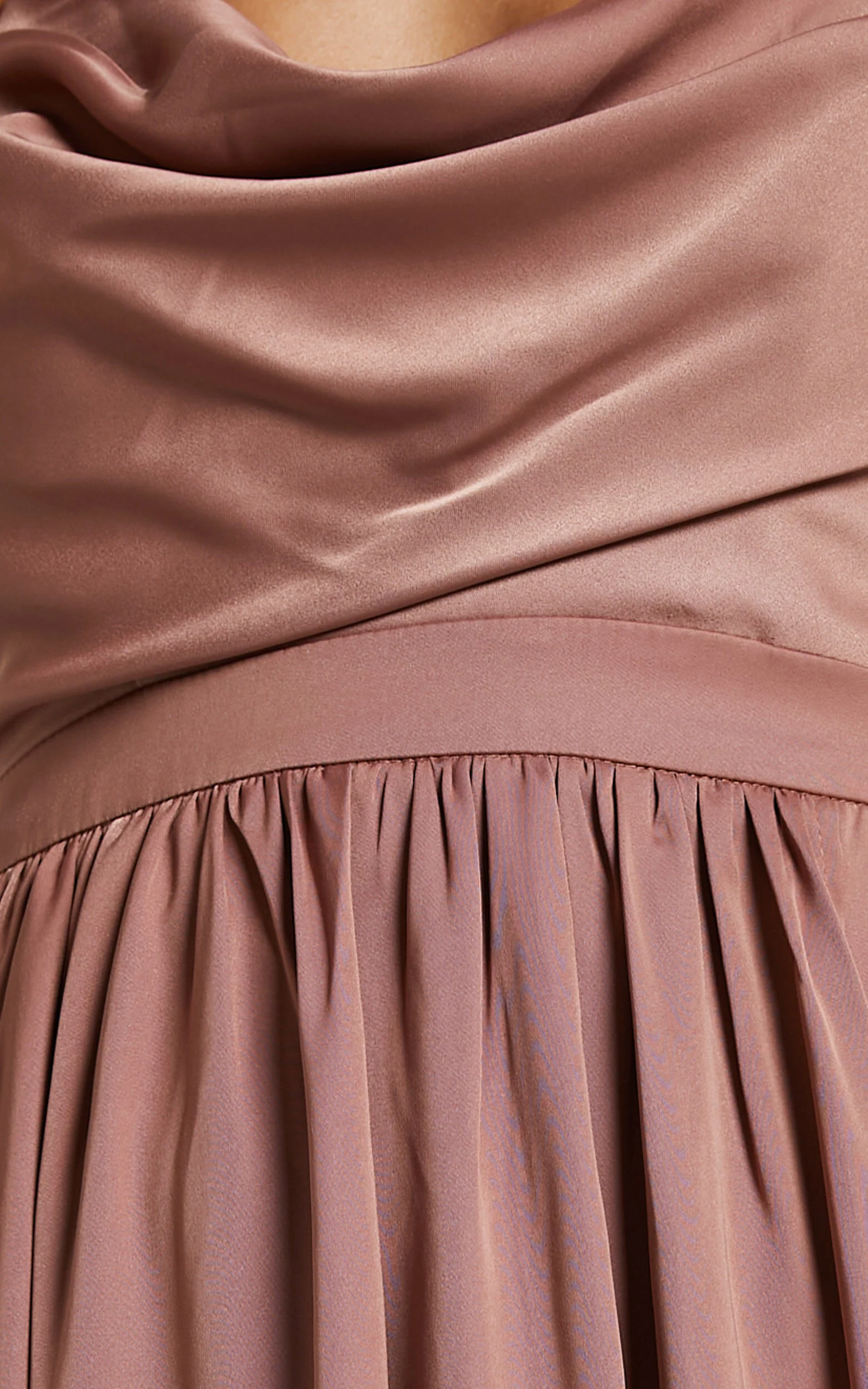 Gemalyn Maxi Dress - Cowl Neck Thigh Split Dress in Dusty Rose