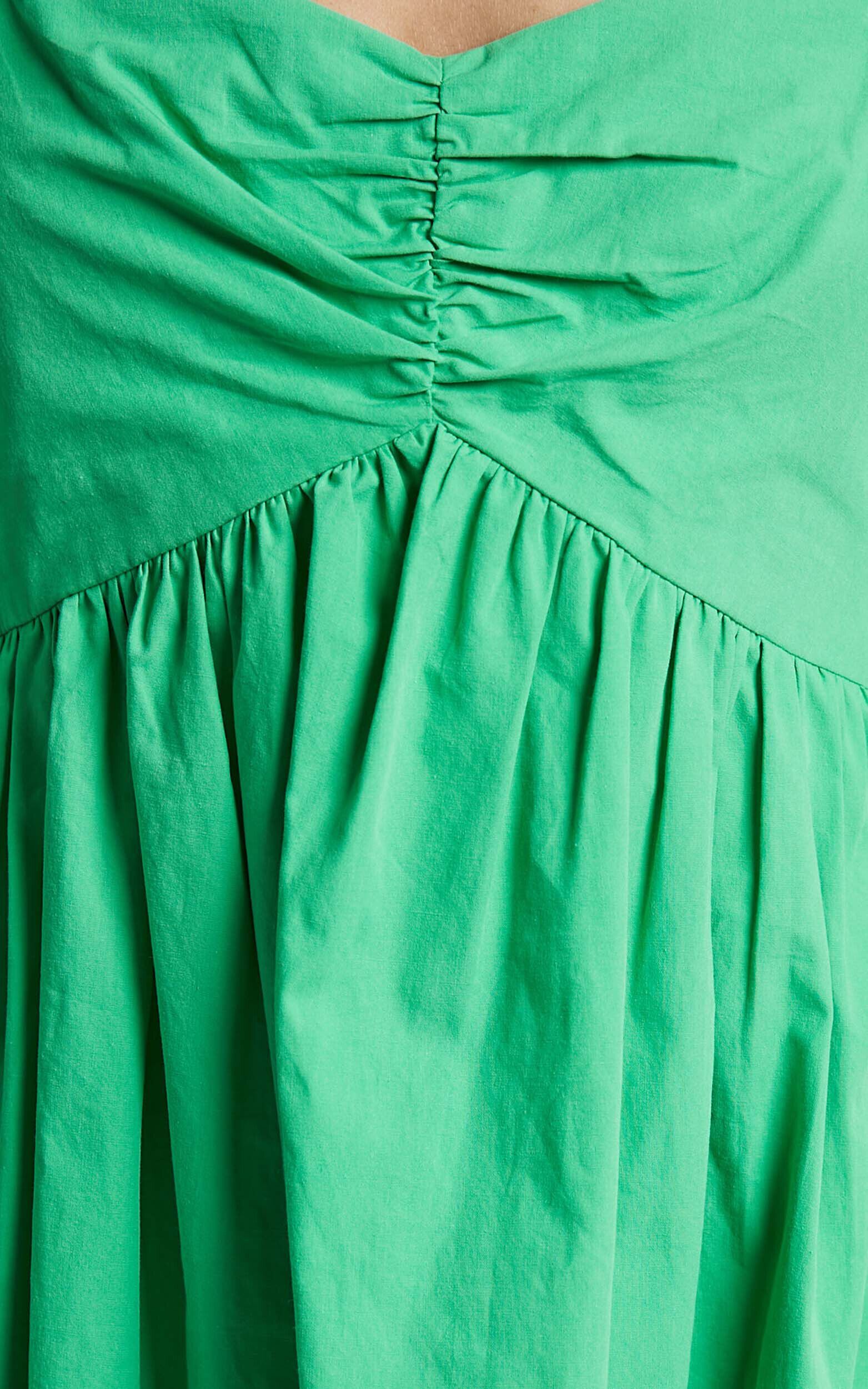 Vashti Mini Dress - Puff Sleeve Sweetheart Dress in Green