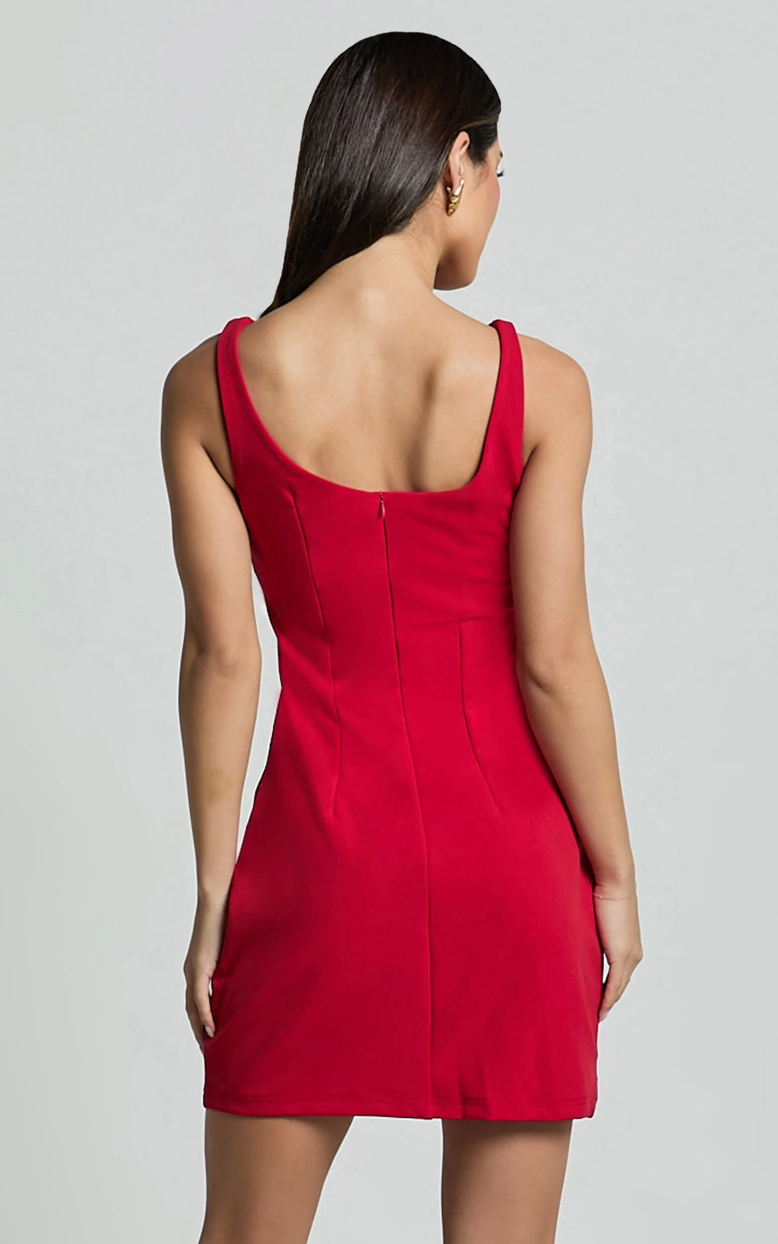 Bindi Boat Neck Bodycon Mini Dress in Red