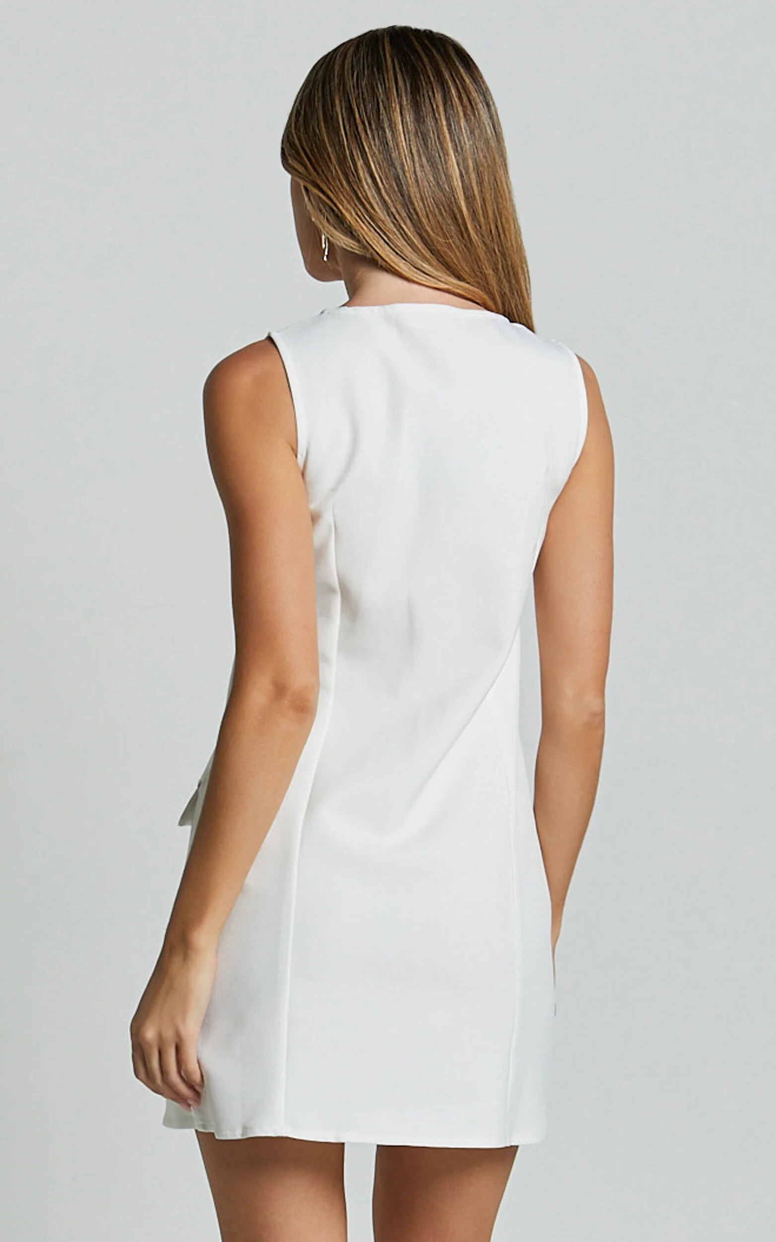 Kiara Mini Dress - Scoop Neck Button Down Dress in White