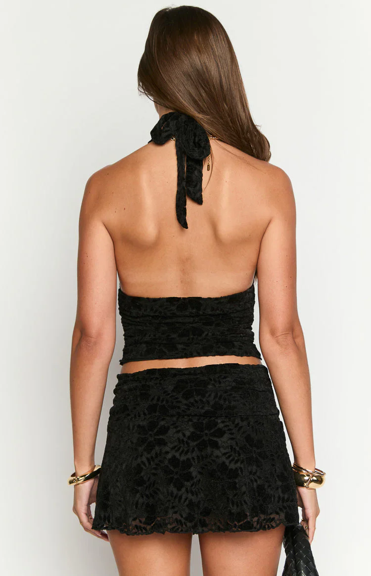 Clancy Black Velvet Crop Top