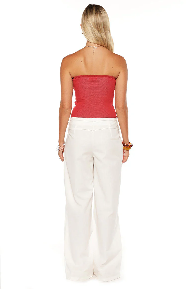 Jacq White Tie Waist Wide Leg Pants