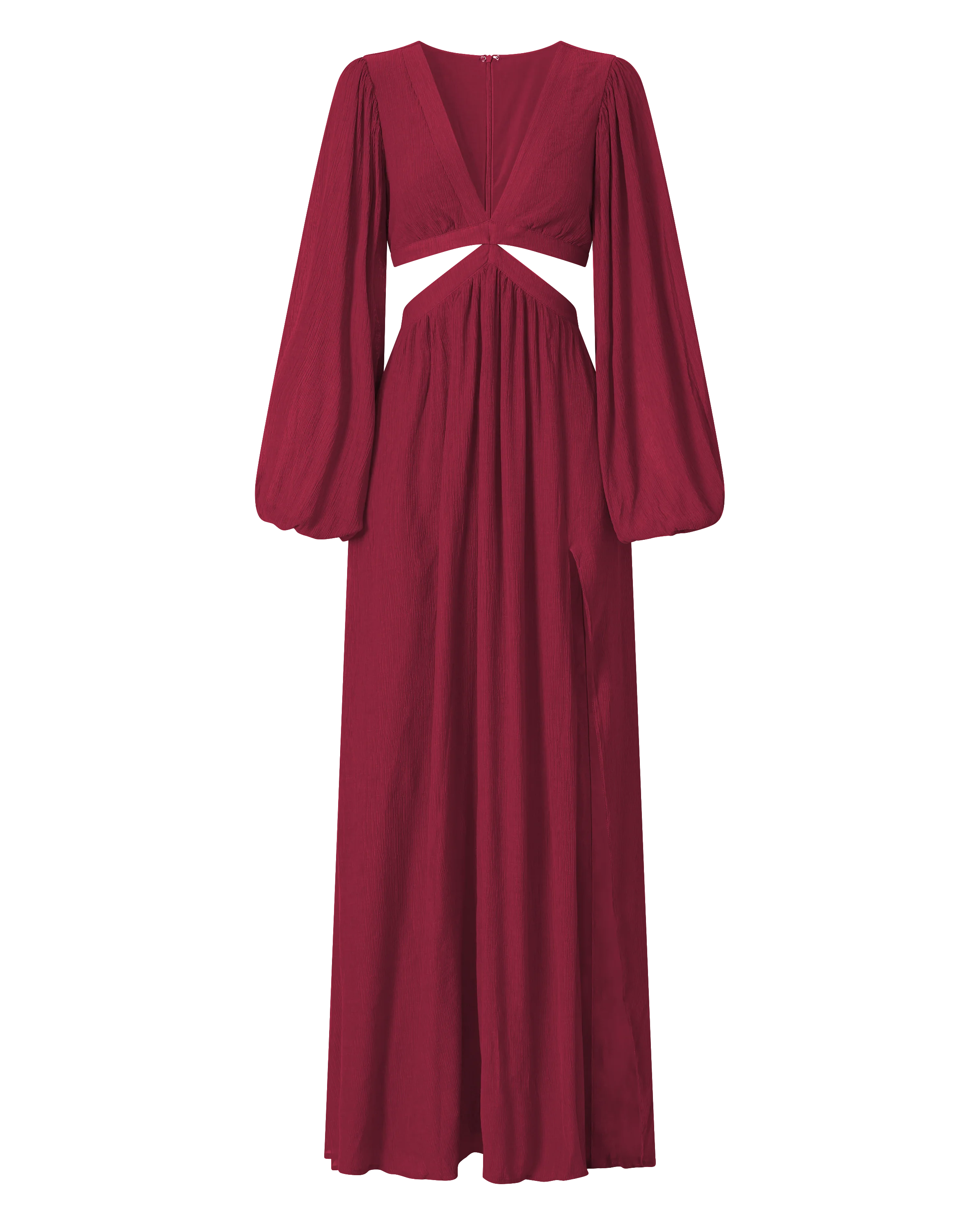 Paige Maxi Dress - Side Cut Out Balloon Sleeve Dress in Mulberry