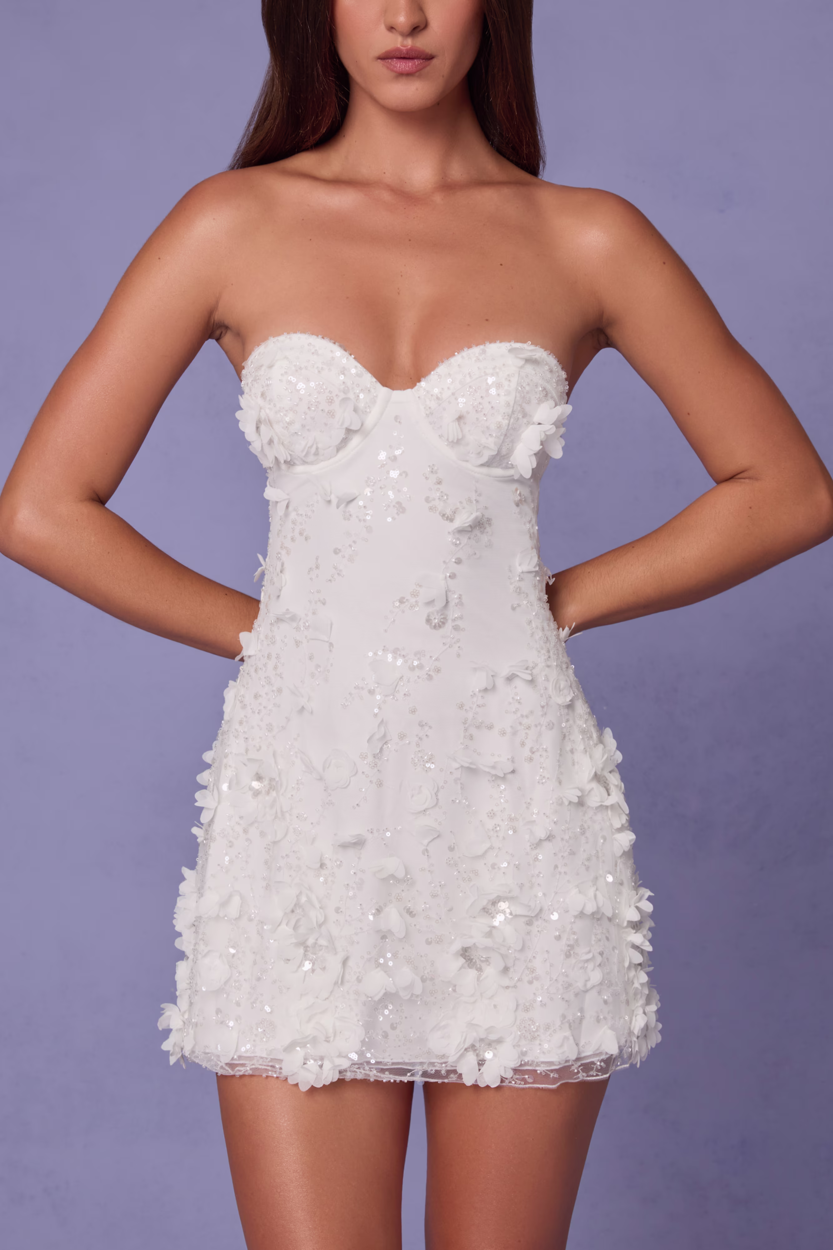 Embellished Bandeau A-line Mini Dress in Soft Pink