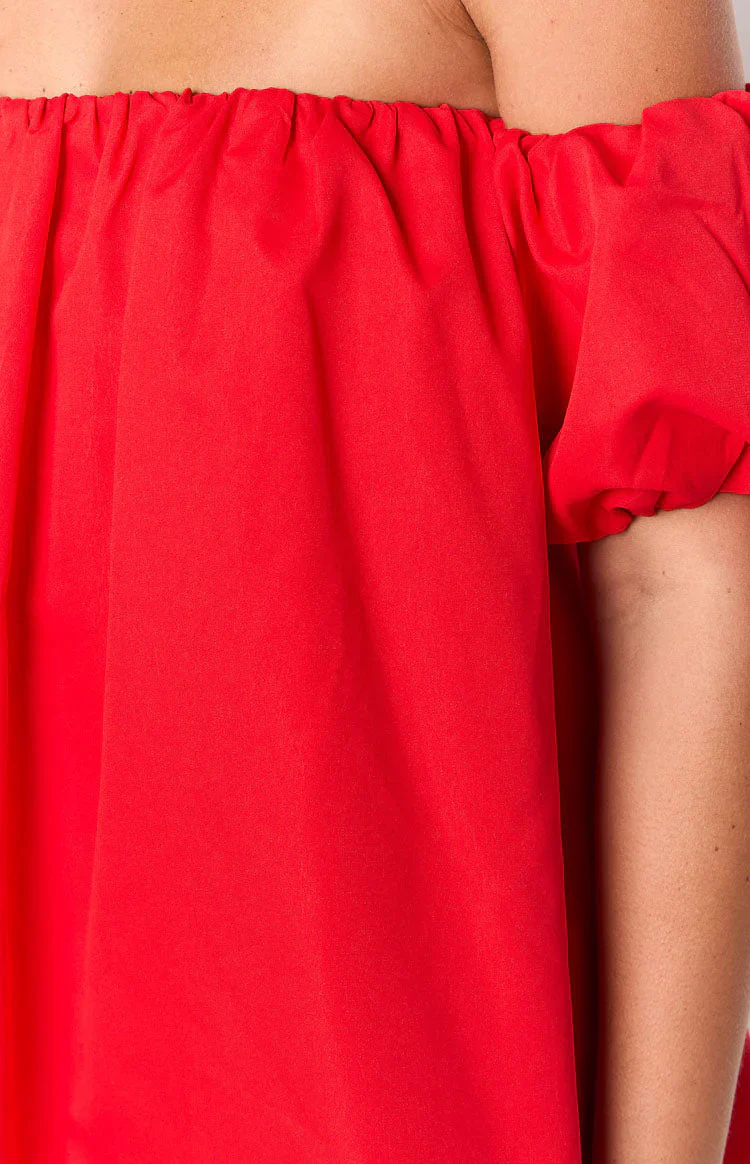 Jozette Red Off The Shoulder Mini Dress