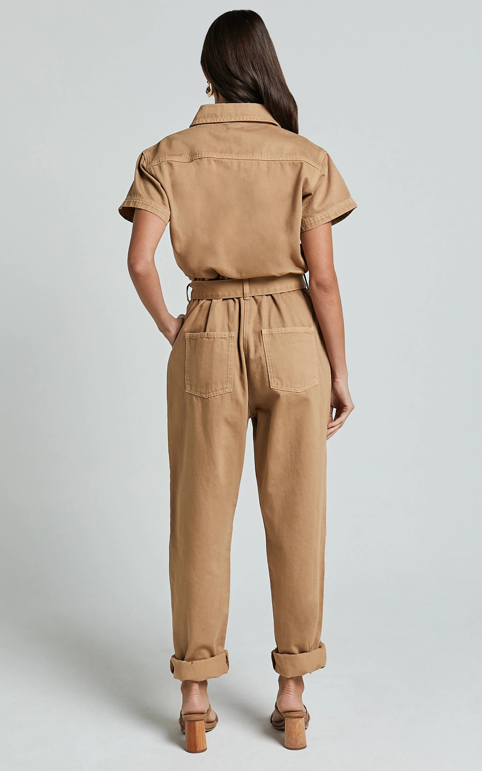 Amalie The Label - Havanah Recycled Cotton Denim Boiler Jumpsuit in Tobacco