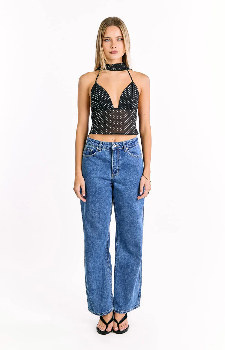 Maye Black Polka Dot Top