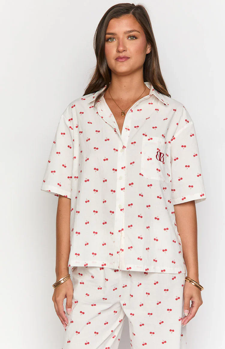 Alexea Cherry Print Pajama Shirt