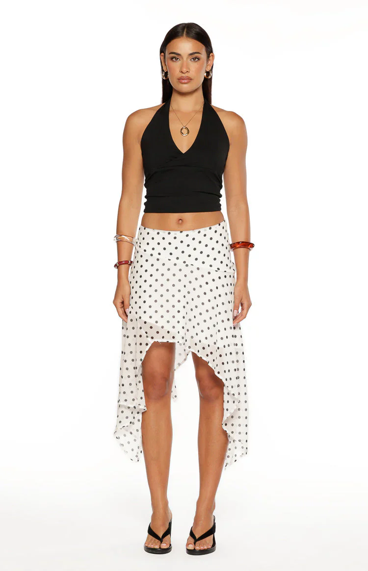 Khalea White Polka Dot Hanky Hem Midi Skirt