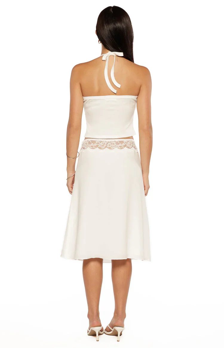 Reighn White Lace Detail Midi Skirt