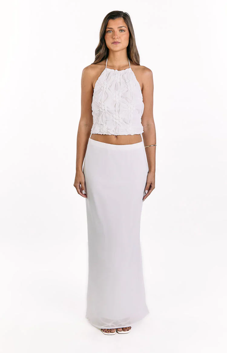 Daisie White Textured Halter Top