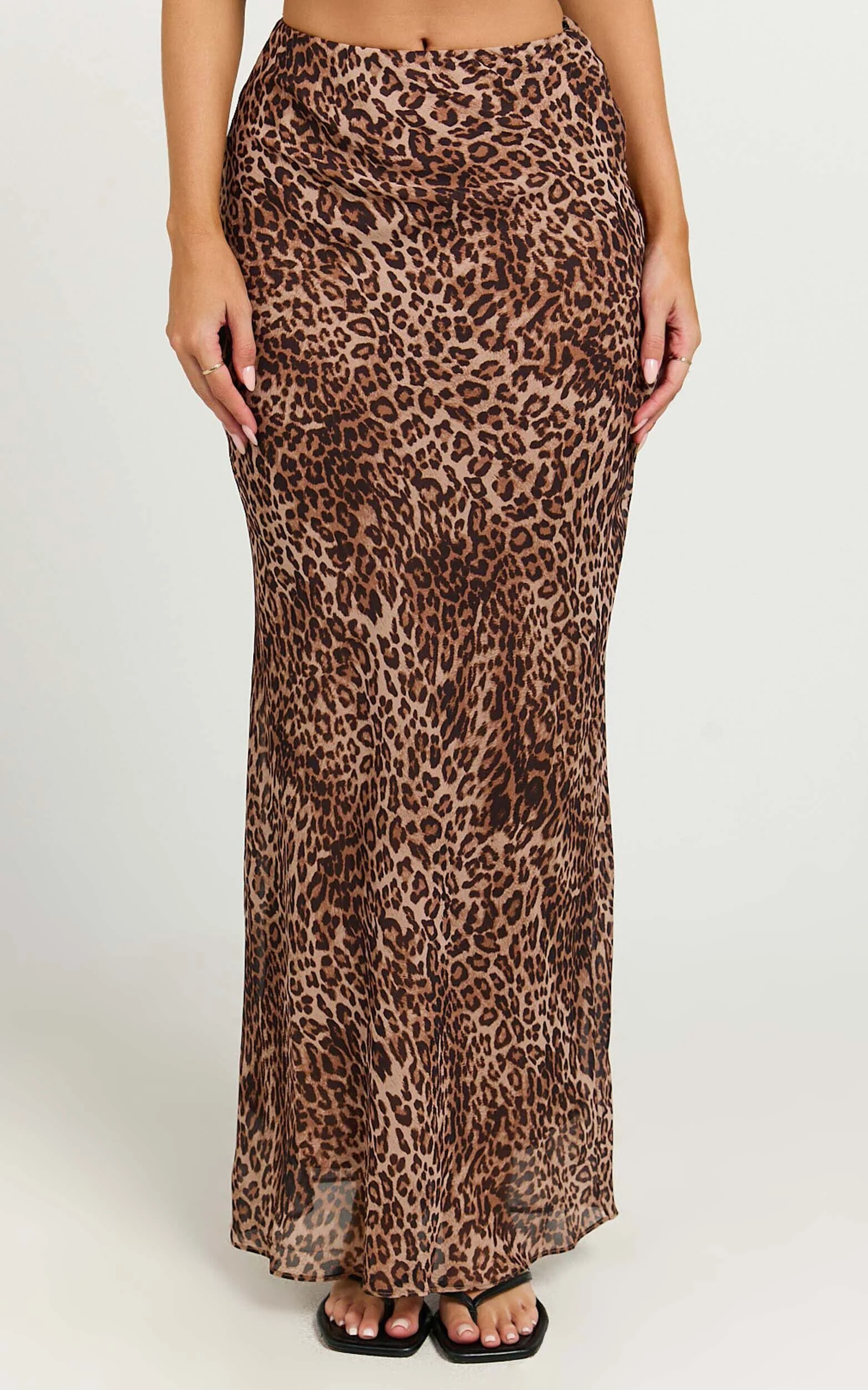 Oscar Maxi Skirt - High Waist Slip Skirt in Tonal Leopard Print