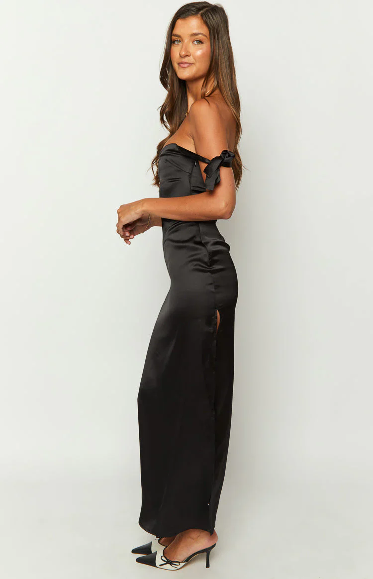Sheridan Black Satin Maxi Dress