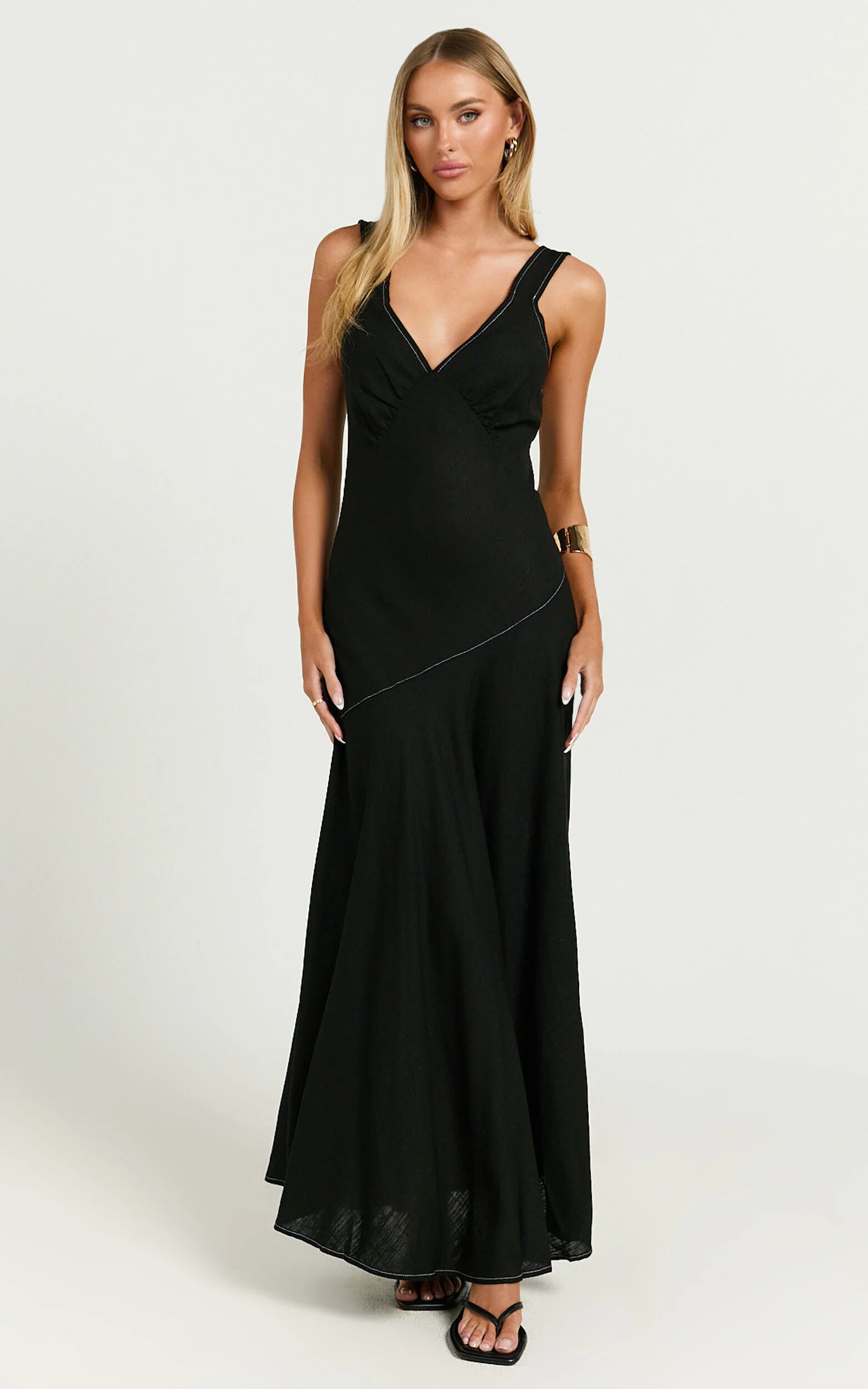 Virgie Maxi Dress - V Neck Drop Waist Dress in Black