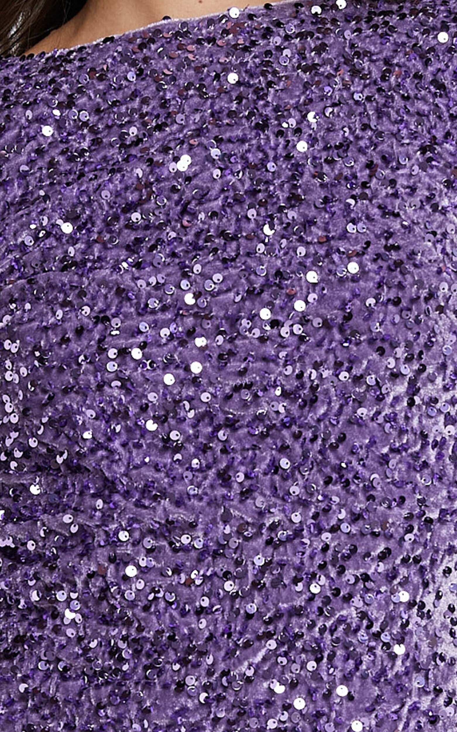 Tracy Mini Dress - Sequin Long Sleeve Backless Dress in Purple