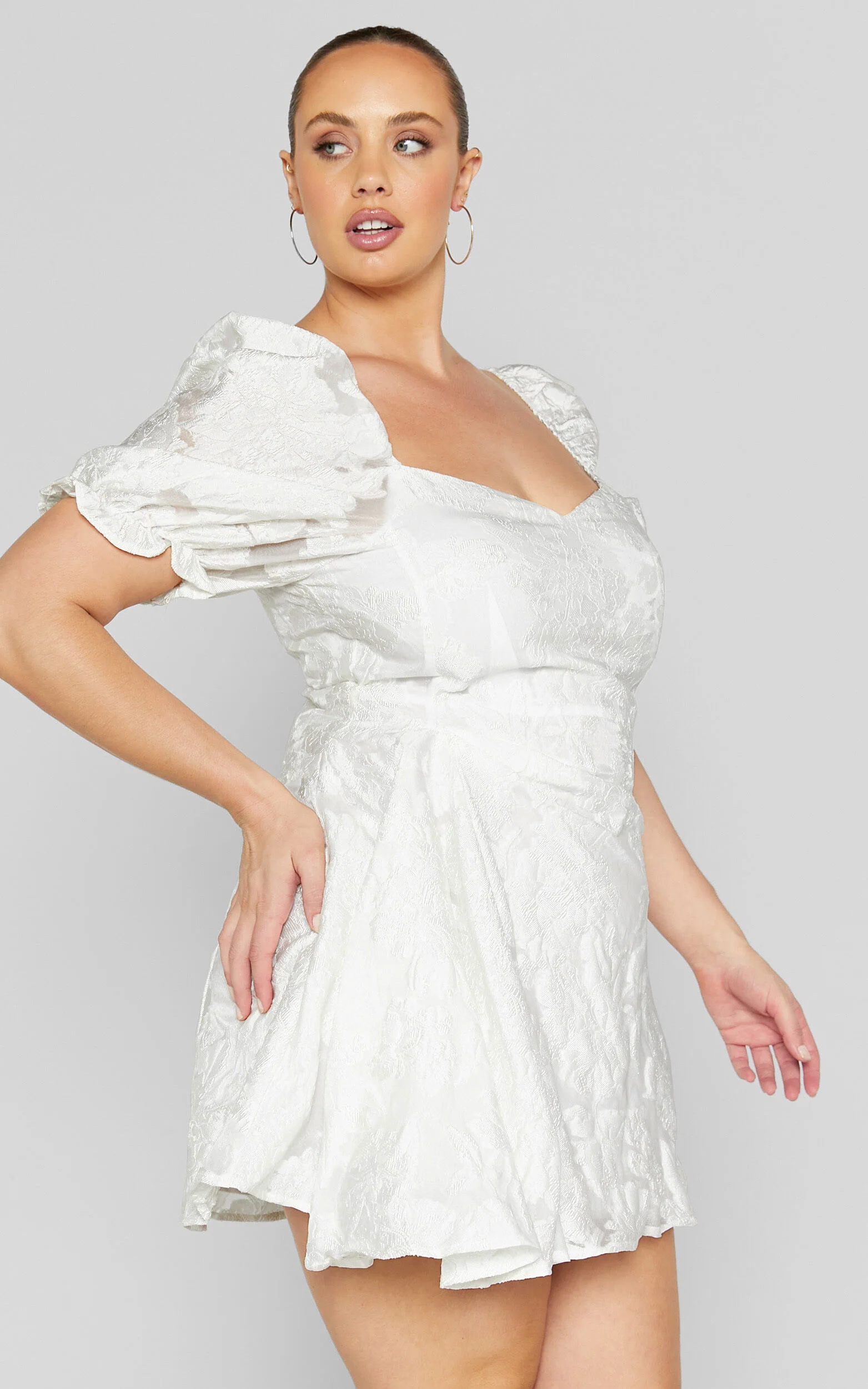 Brailey Mini Dress - Puff Sleeve Fit and Flare Dress in White