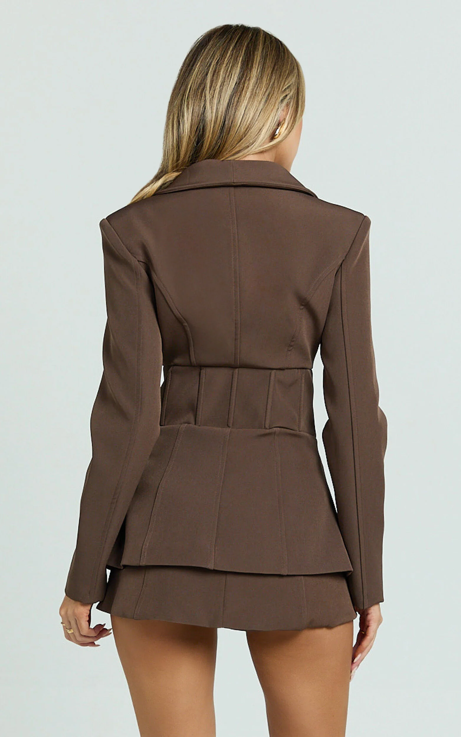 Larah Jacket - Shawl Collar Hook And Eye Fitted Blazer in Chocolate