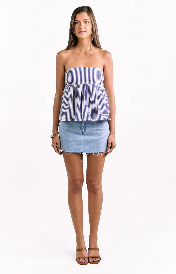 Klee Dark Blue Strapless Tie Back Top