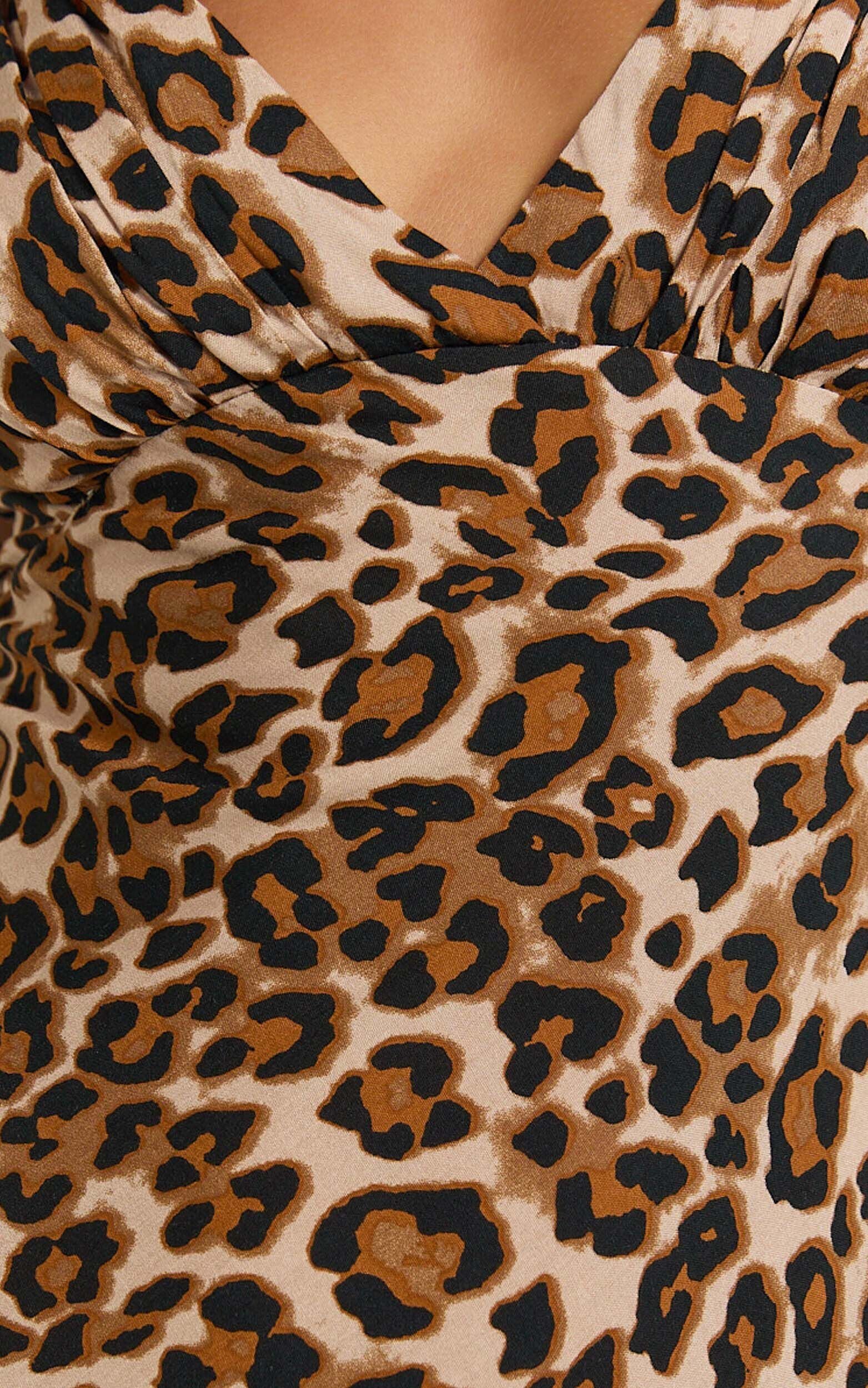 Amalea Mini Dress - Wide Strap Ruched Bust Dress in Animal