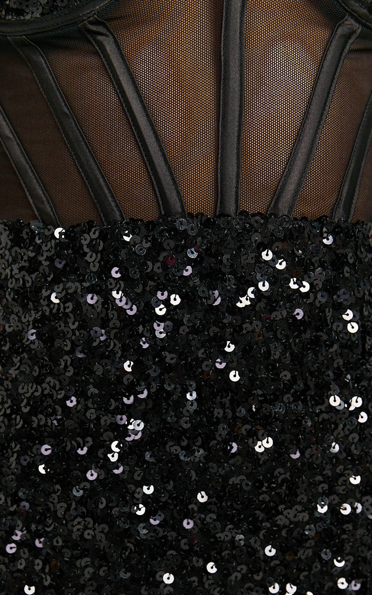 Juliet Midi Dress - Sequin Bustier Shoulder Tie Thigh Split Dress in Black