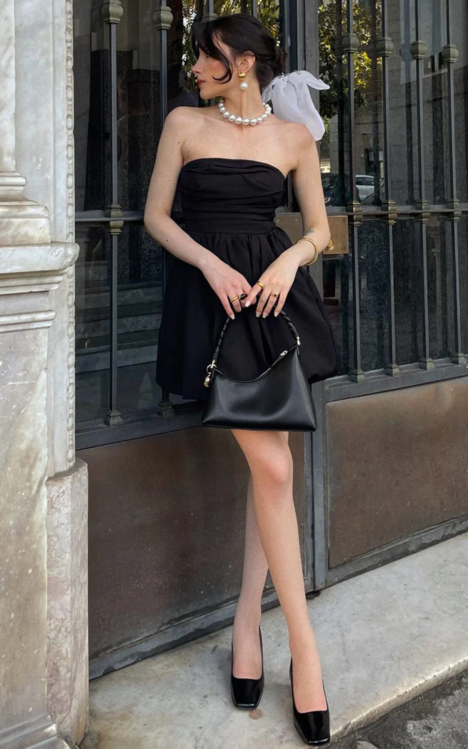 Shaima Mini Dress - Strapless Bubble Hem Dress in Black