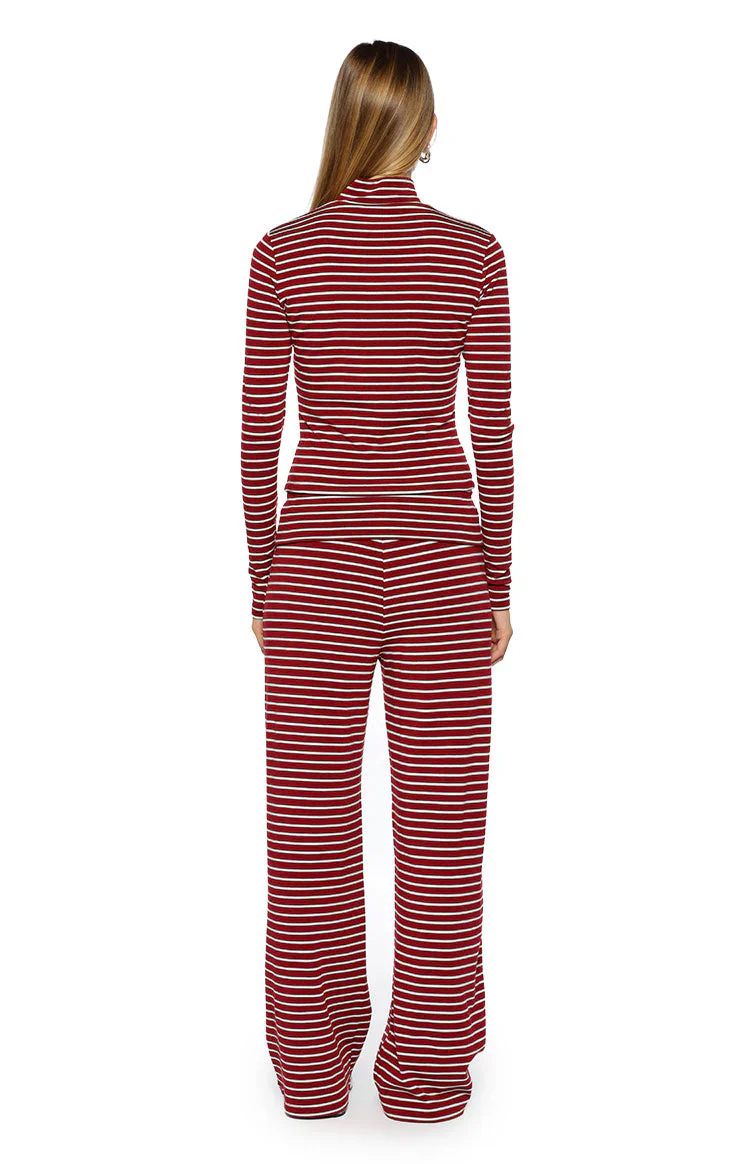Poppi Burgundy Stripe Double Zip Sweater