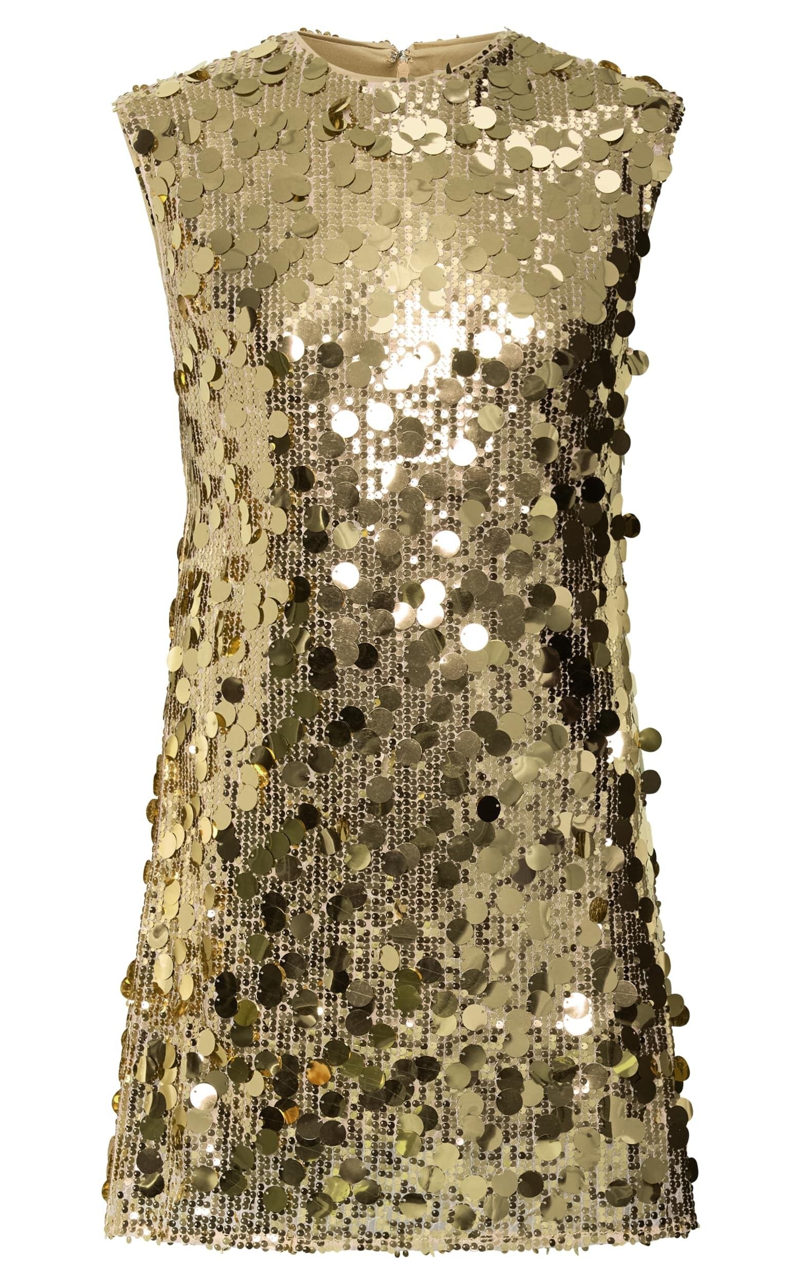 Tracy Mini Dress - Disc Sequin Shift Dress in Gold