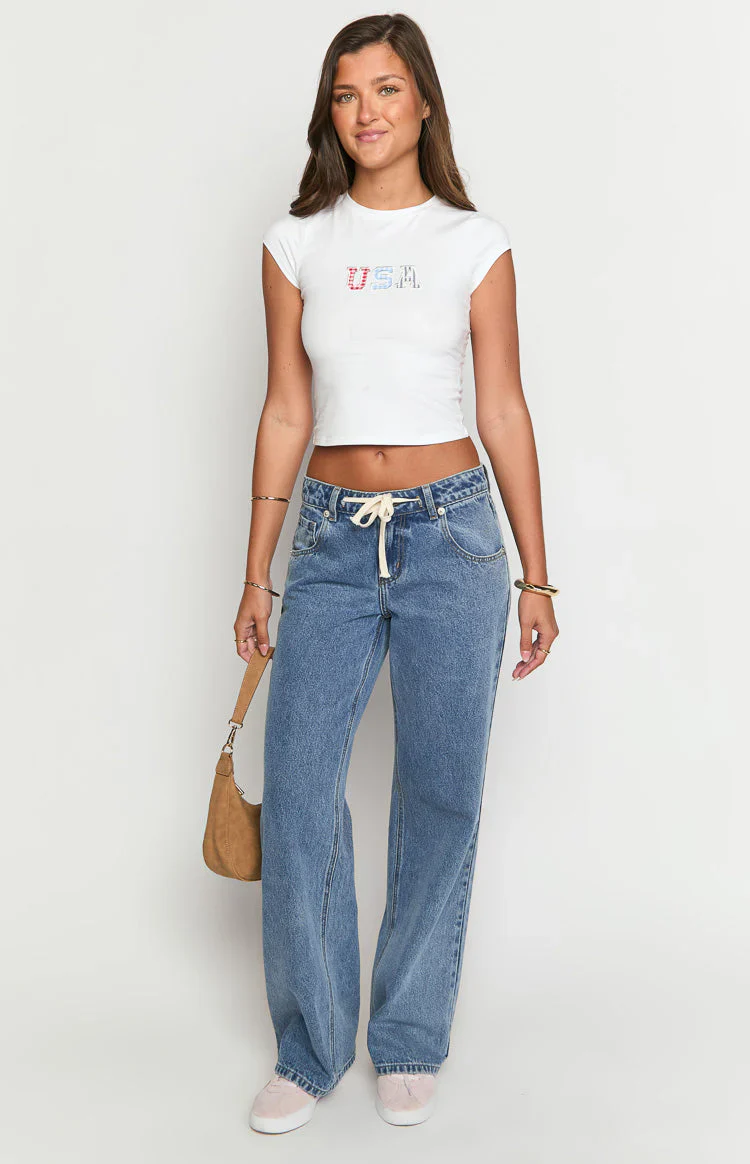 Beau Mid Wash Tie Waist Denim Jeans