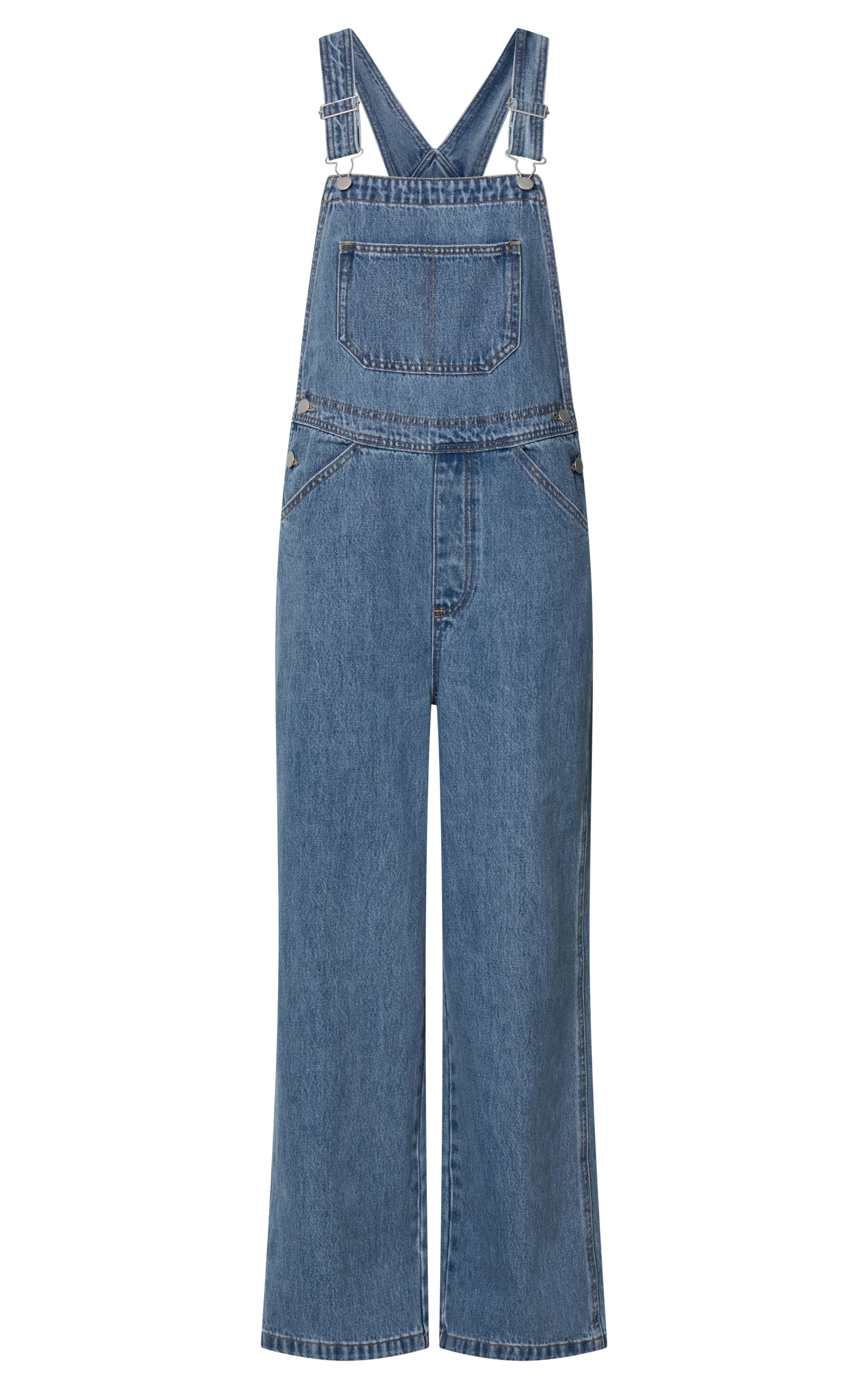 Brixton Jumpsuit - Straight Leg Denim Overalls in Mid Blue Wash