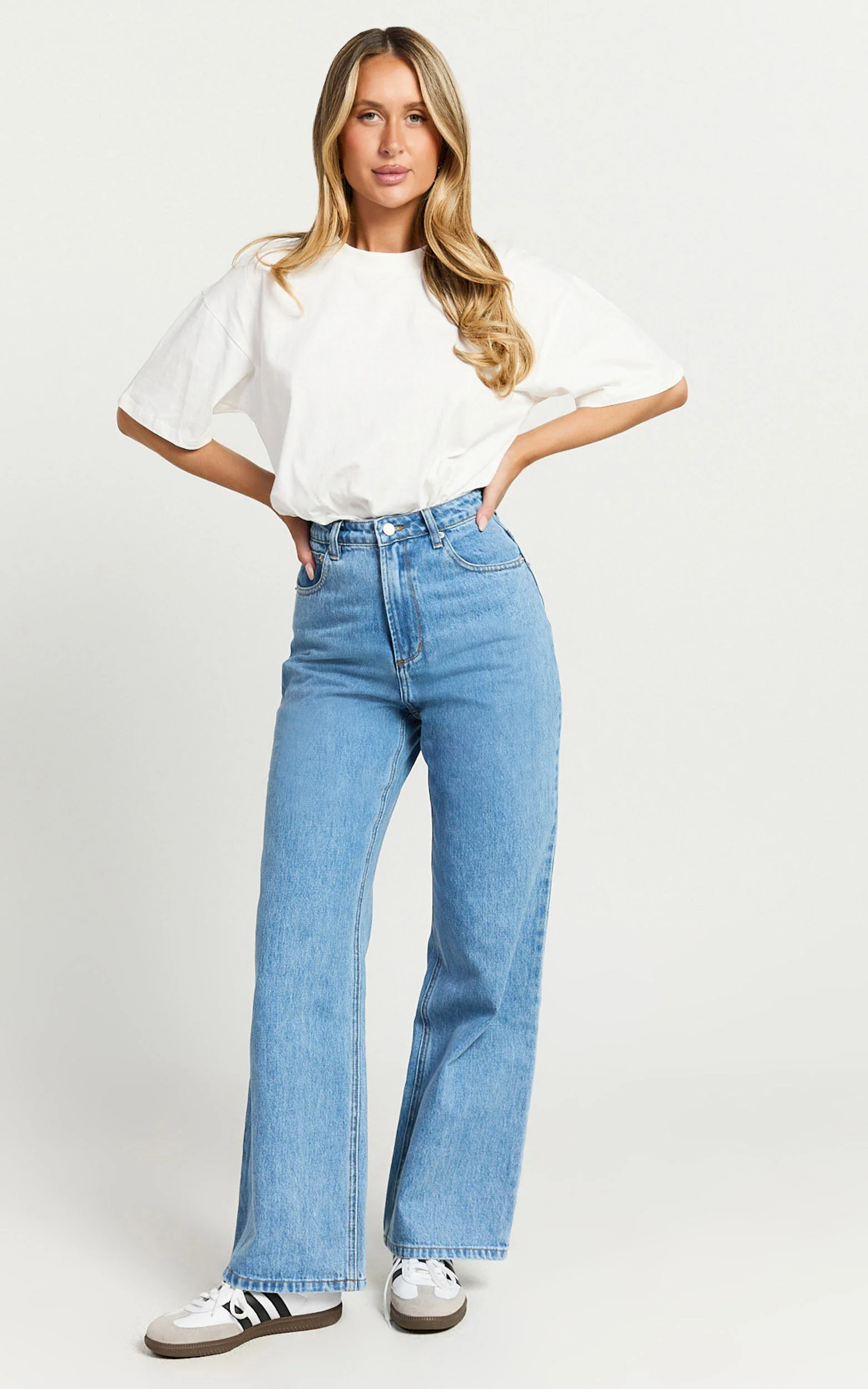 Cole Jeans - High Waist Relaxed Wide Leg Recycled Denim Jeans in Mid Blue Wash