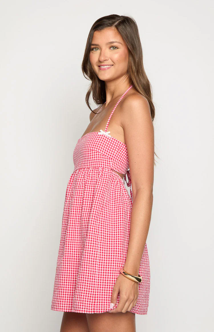 Carter Red Gingham Halter Mini Dress