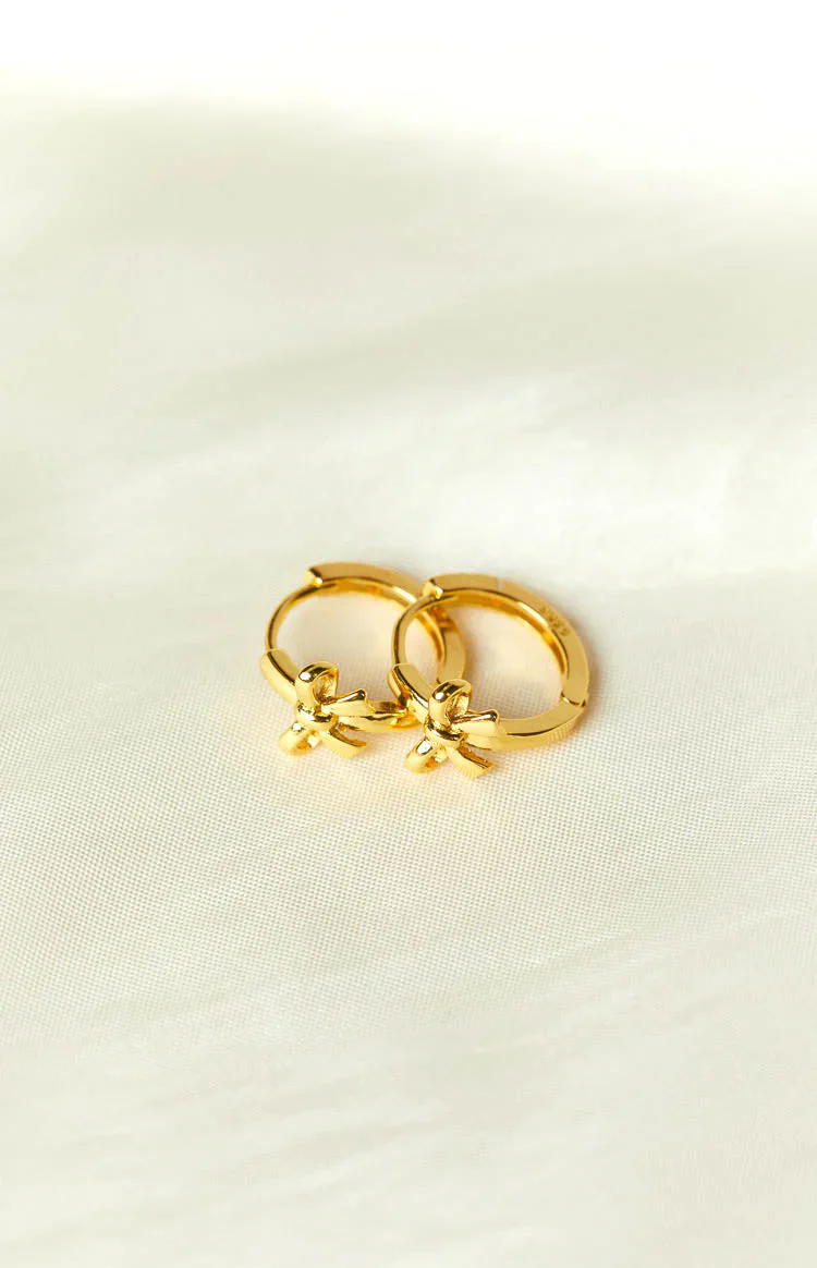Darling Gold Bow Huggie Earrings