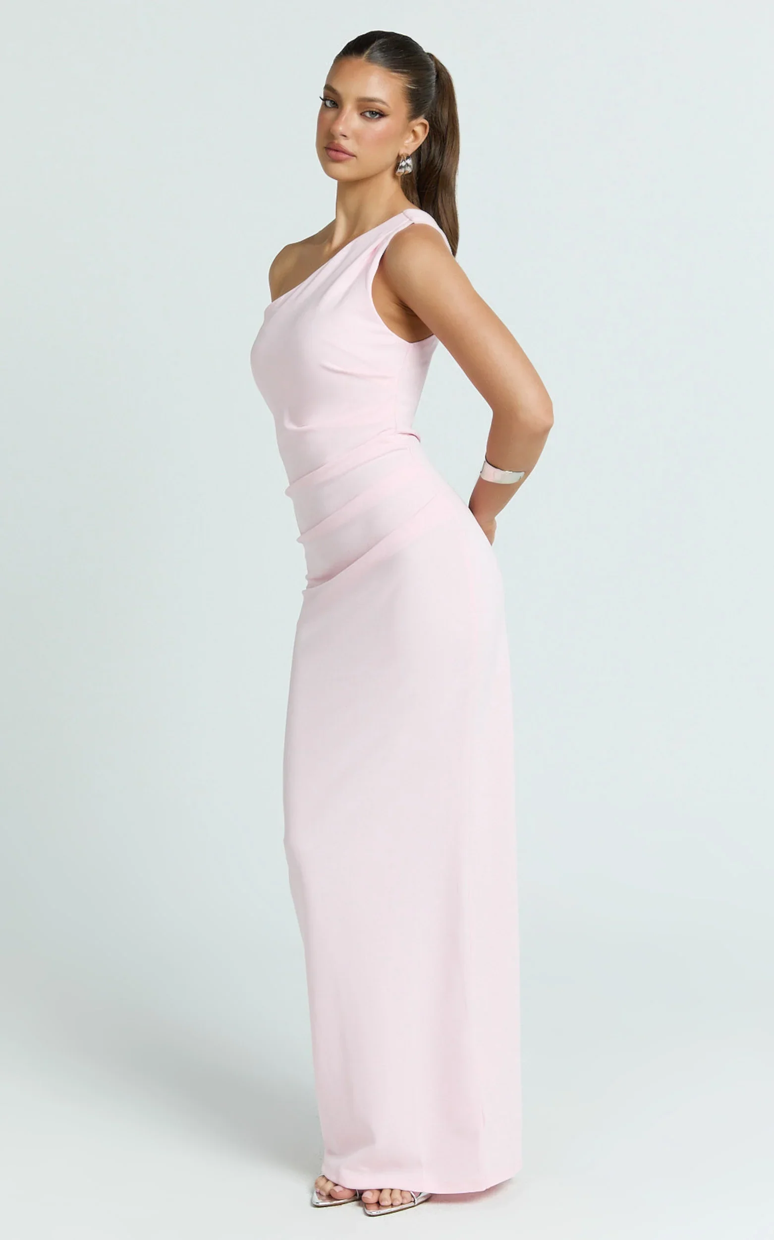 Criselda Maxi Dress - One Shoulder Maxi Dress in Pink
