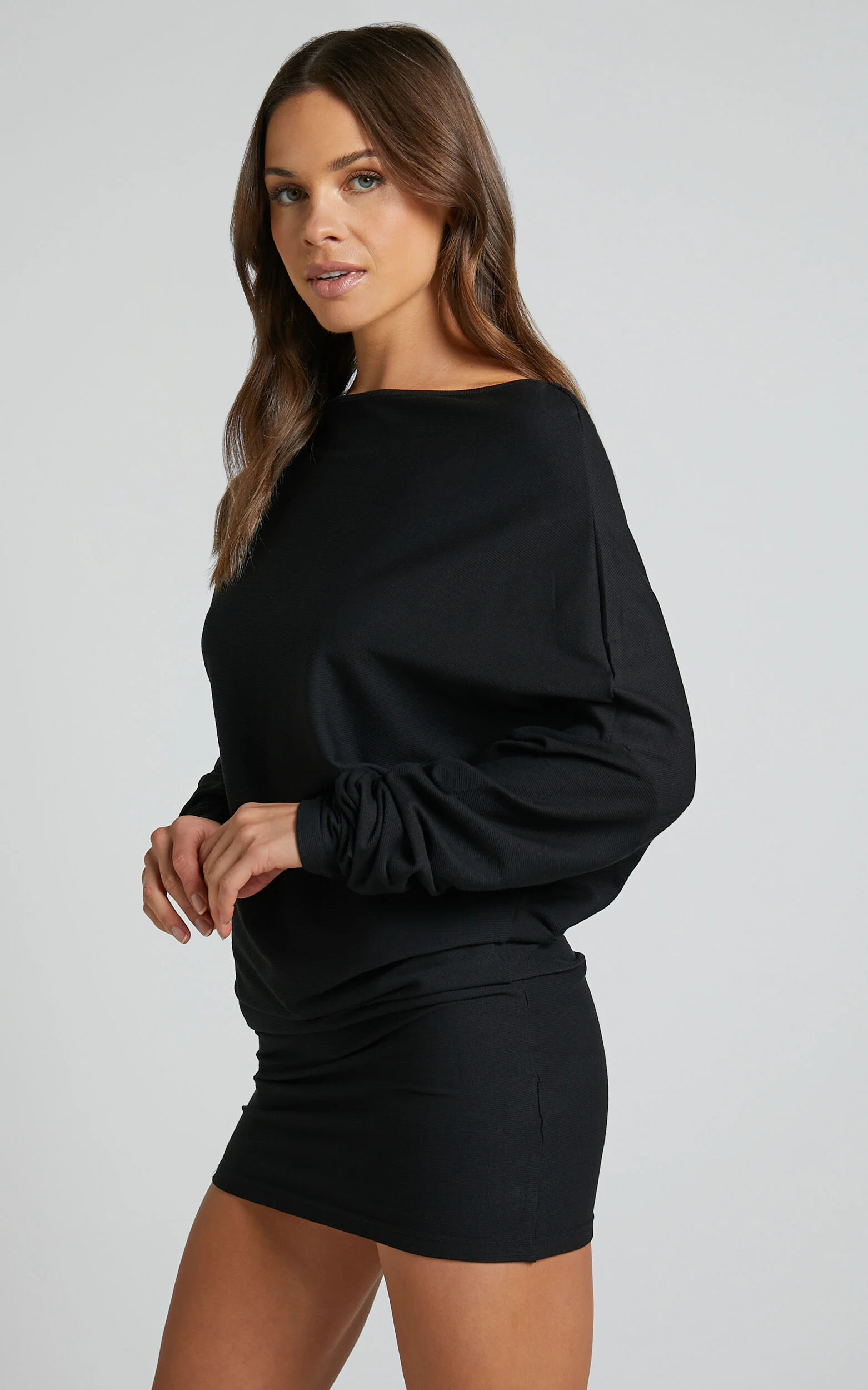 Fermina Mini Dress - Long Sleeve Bodycon Dress in Black