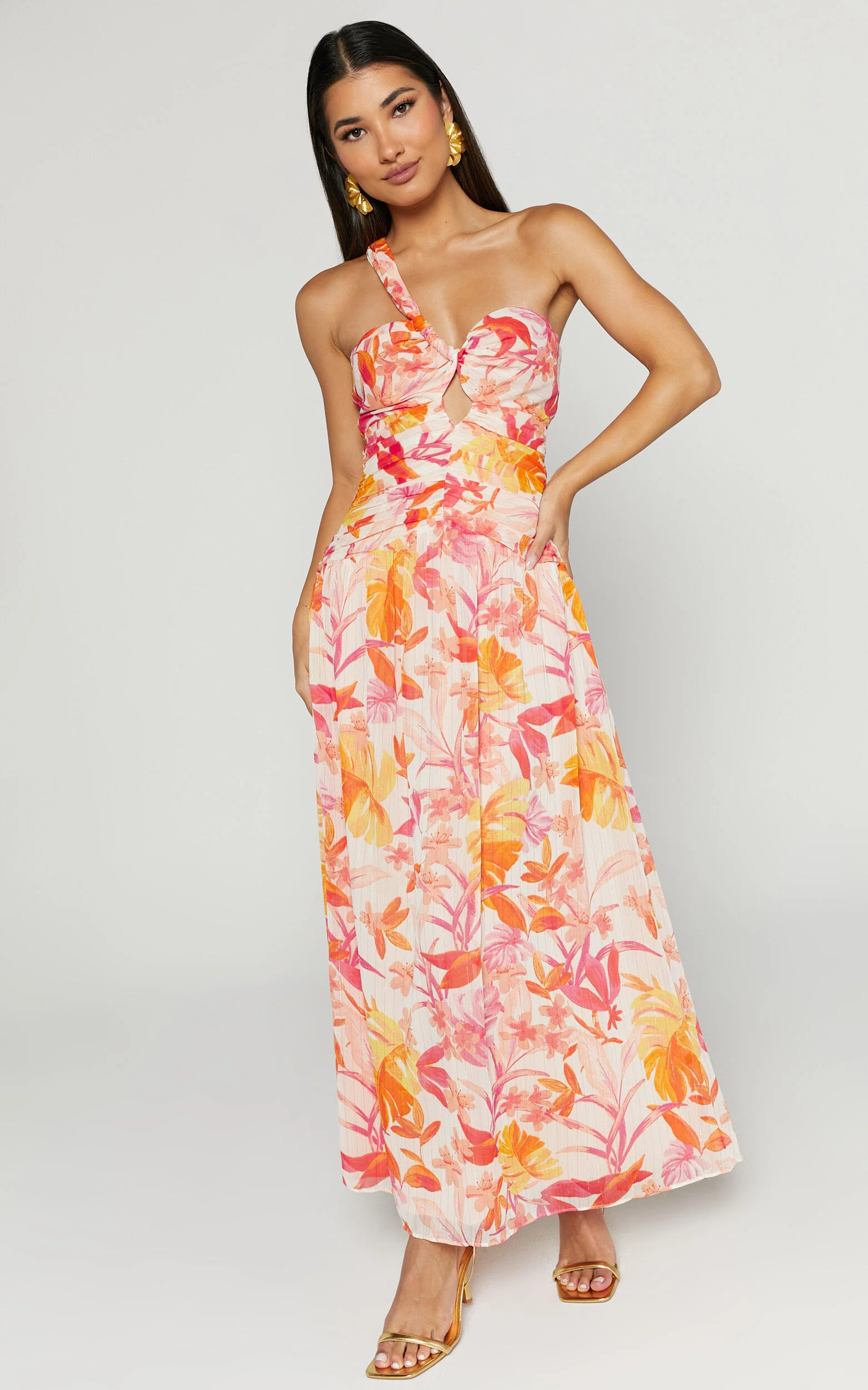 Ferlynn Maxi Dress - One Shoulder Sweetheart Dress in Multi