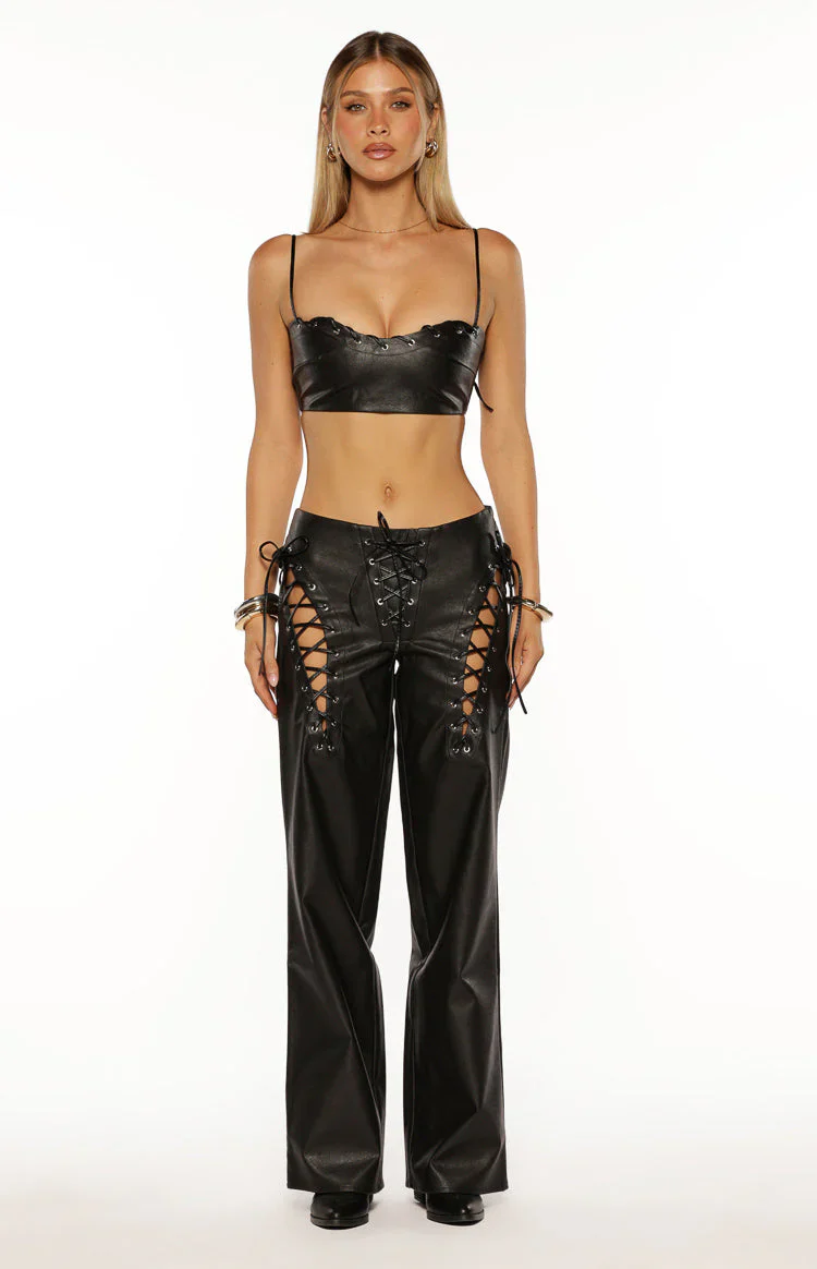 Joyner Black PU Leather Crop Top